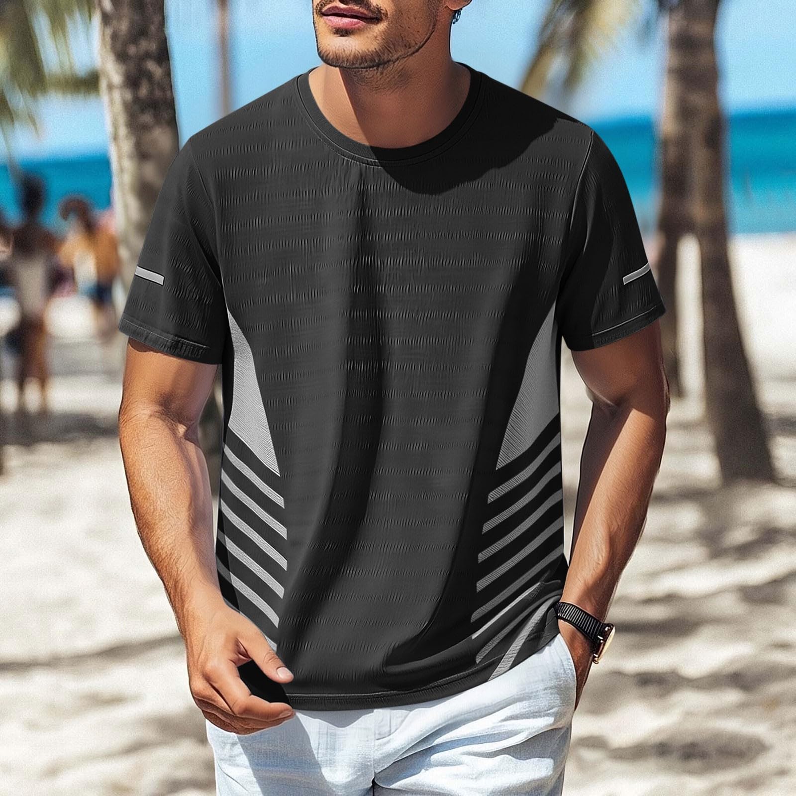 Mens T-Shirts Workout Shirts Casual Short Sleeve Athletic Quick Dry T-Shirt Lightweight Cooling Gym Running Fit Tops — view 2