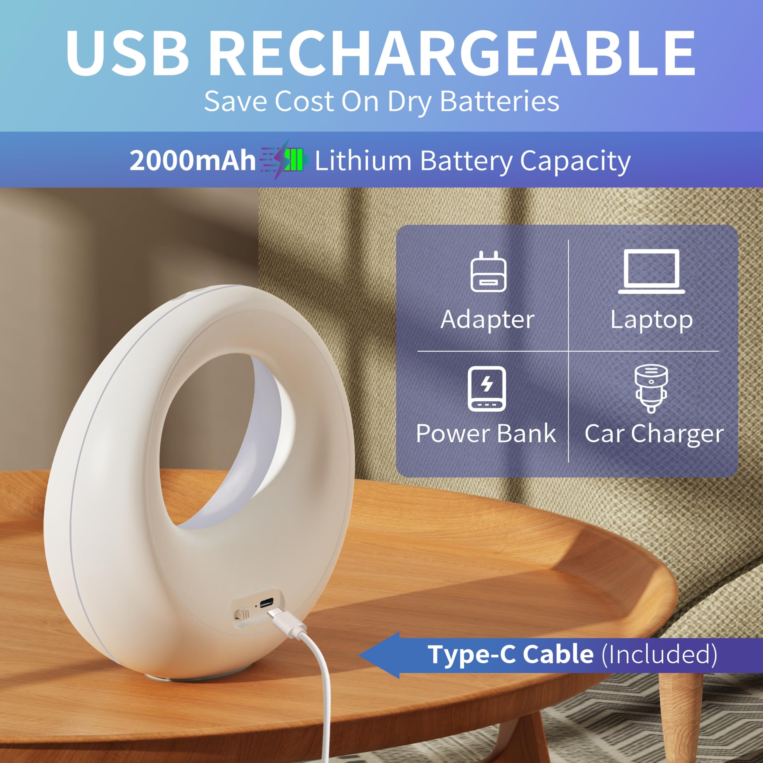 HOOMOOZ Lampada da Comodino, Luce Notturna Bambini a LED, Bajour Comodino Colori Dimmerabile RGB, 9 Modalità di Luce, Touch e Telecomando, Funzione Timer, Ricaricabile, per Camera da Letto, Soggiorno