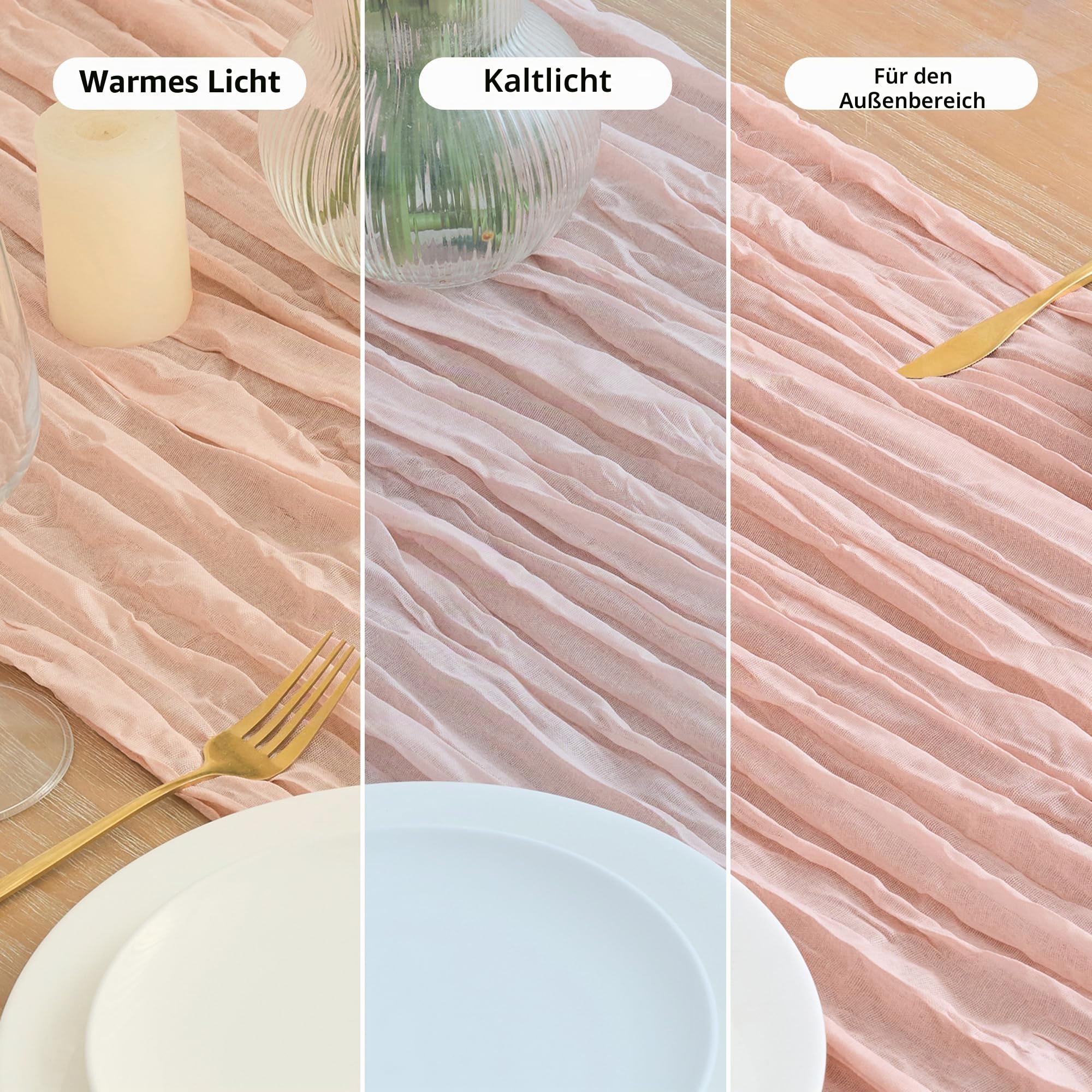 Asee'm 12PCS Tischläufer Käsetuch 300 x 90cm Staubiges Rosa Boho Transparente Läufer Tisch Hochzeit Gaze Stoff Rustikale Käse Tuch für Braut Dusche Party | Durchsichtiger Boho-Tischläufer für Partys, 308 cm lang, Stoff, Ostern, Hochzeit, Babyparty, Brautp