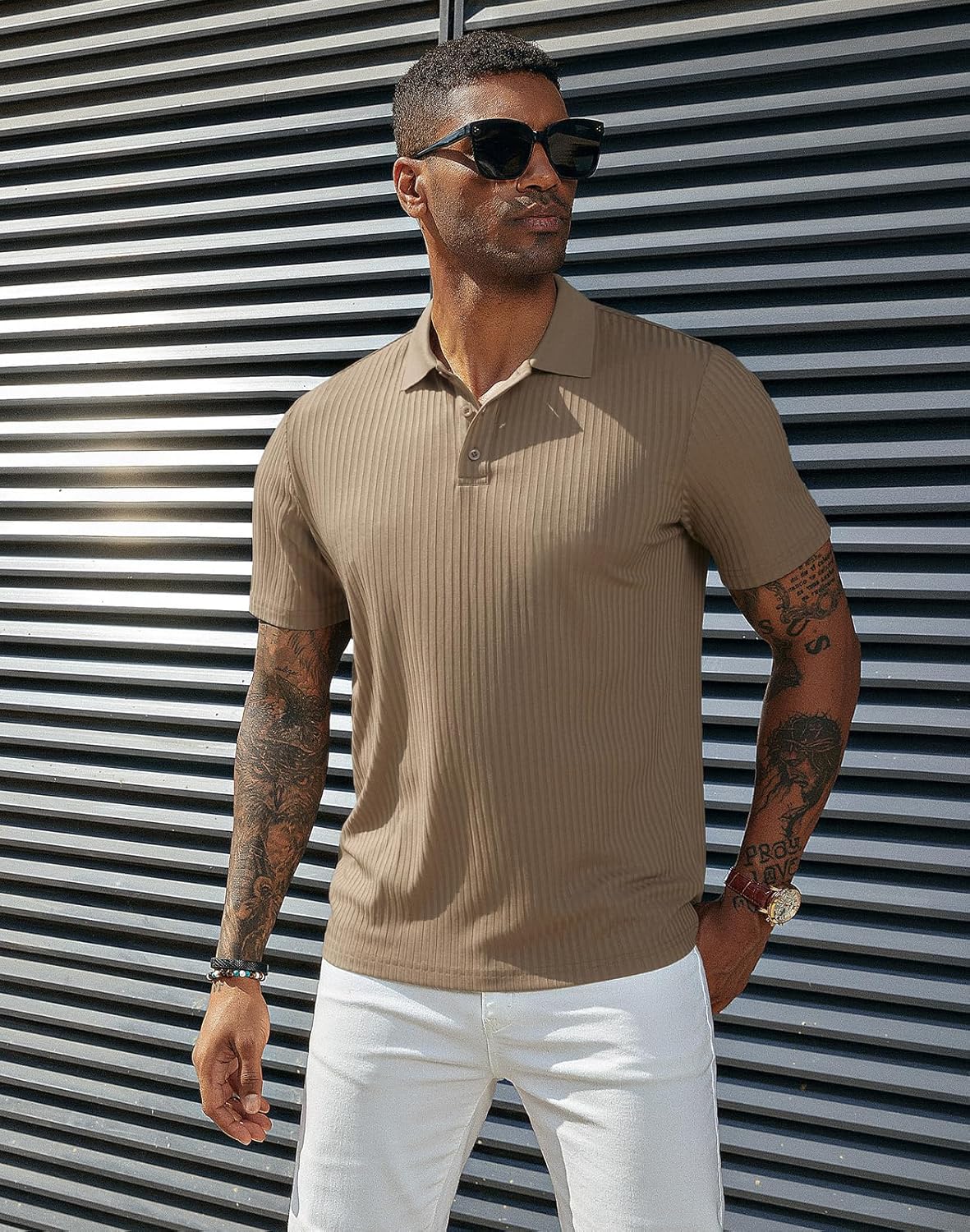 PJ PAUL JONES Mens Short Sleeve Texture Polo Shirts Casual Wrinkle Free Stretch Knit Golf Shirt Tops - Image 3