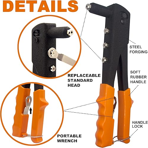 Miniatura 4 de ISPINNER Kit surtido de remaches ciegos de aluminio de 225 piezas con herramienta de remache manual resistente, 6 tamaños de remaches