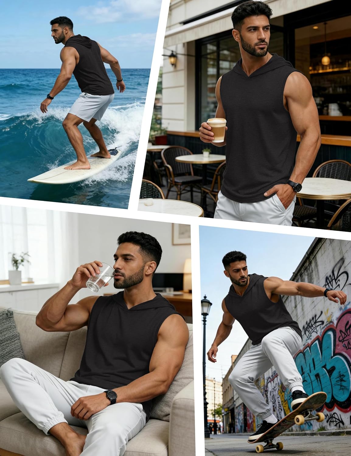 Cotrasen Men's UPF 50+ Hooded Tank Top Sleeveless Hoodies Lightweight Casual Gym Workout Shirts Cooling Muscle Tee Shirt - Image 3