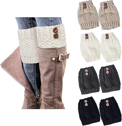 Loritta 2-4 Pairs Womens Boot Socks Winter Warm Crochet Knitted Boot Cuffs Topper Socks Short Leg Warmers Gifts
