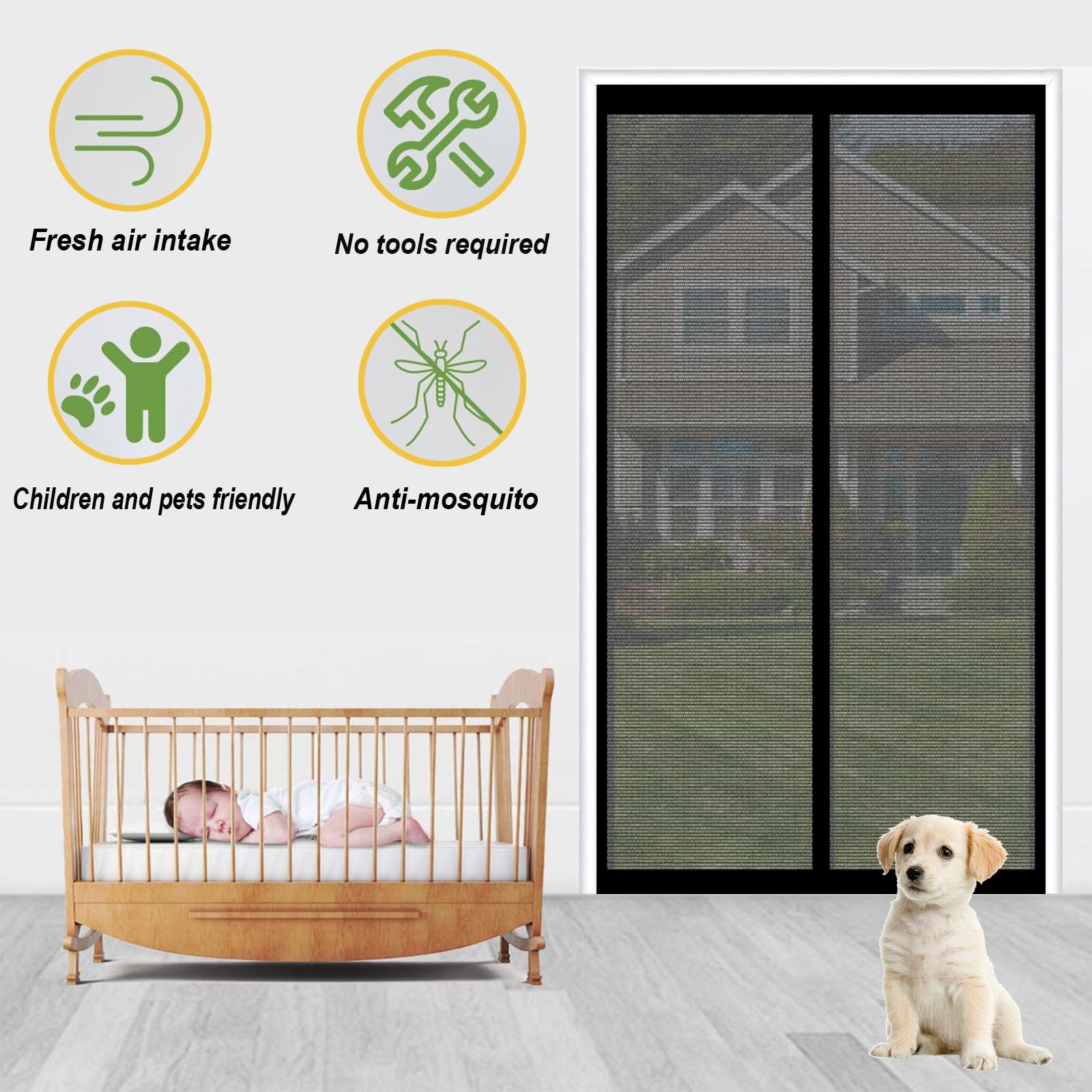 Zanzariera Magnetica per Porte 128 x 230 cm Non È Necessario Praticare Fori Chiude da Sola Tenda Porta Finestra Tenda Magnetica Zanzariera per Terrazza Porte e Finestre, Nero