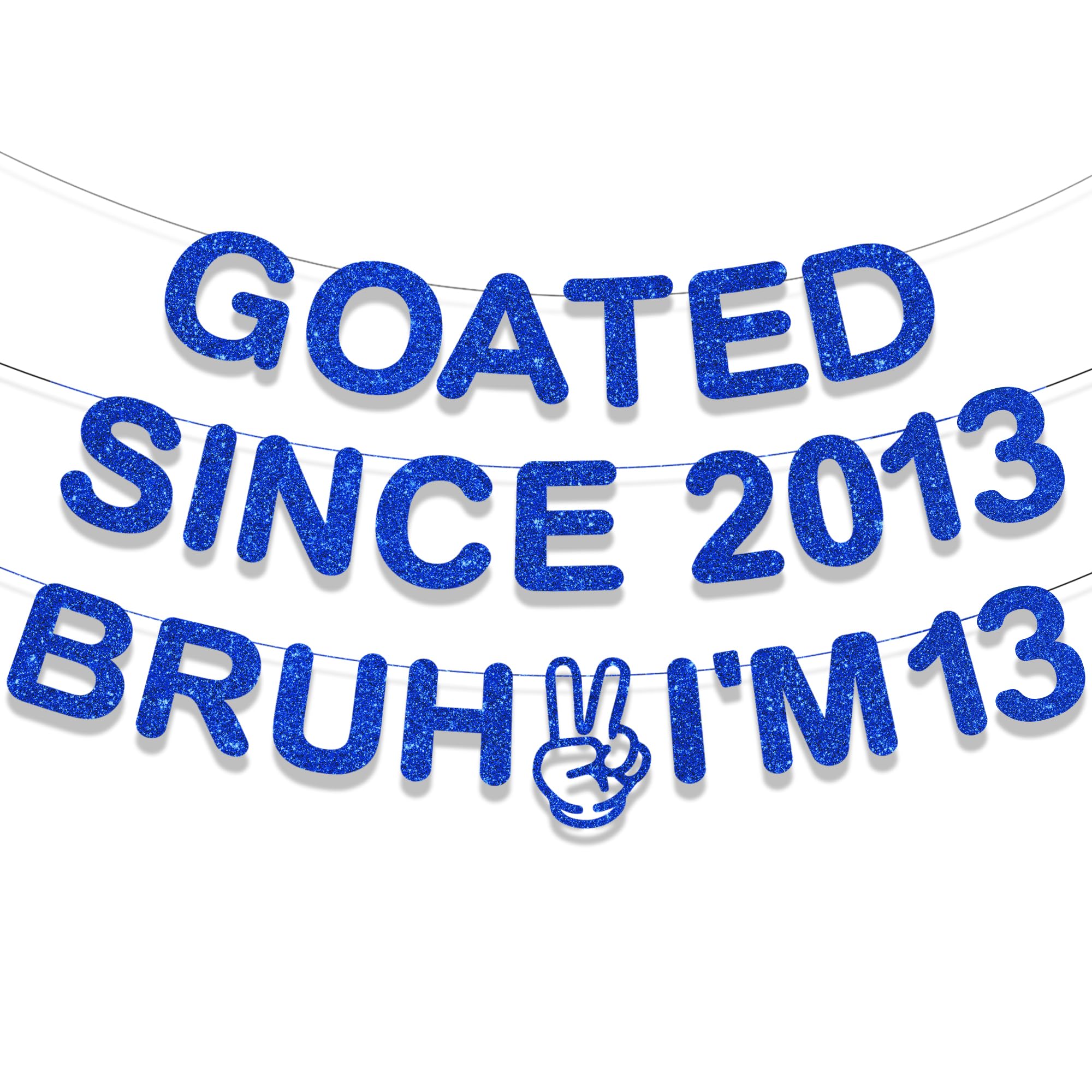 13th Birthday Decorations Boy Banners - 3 Pcs Blue Glitter GOATED SINCE 2013 Bruh I'M 13 Decoration Banner Reusable Hanging Backdrop for 13 Year Olds Boys Party Decor Supplies