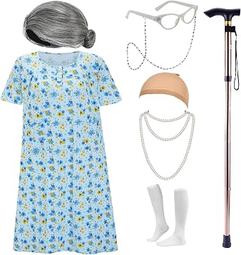 ZeroShop Halloween Old Lady Costume for Women, Granny Dress With Accessories