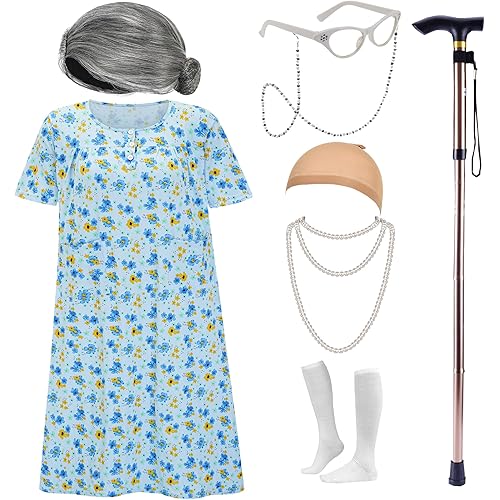 ZeroShop Halloween Old Lady Costume for Women, Granny Dress With Accessories