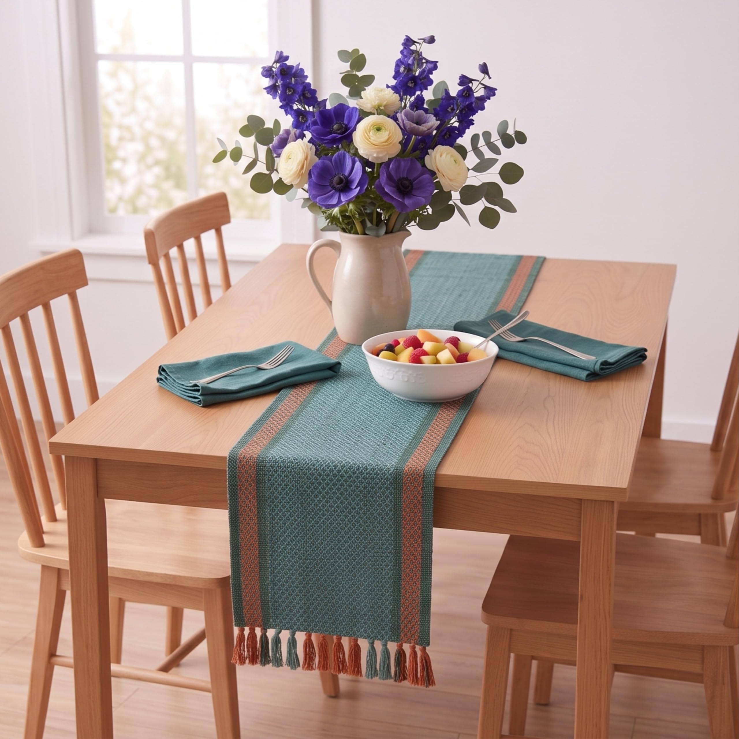 Table Runner for 6 Seater Dining Table and Centre Table 60 inch Handmade Reversible Heat Resistant Non-Slippery | Natural Grass Madurkathi Multipurpose | Royal Turquoise-image-33