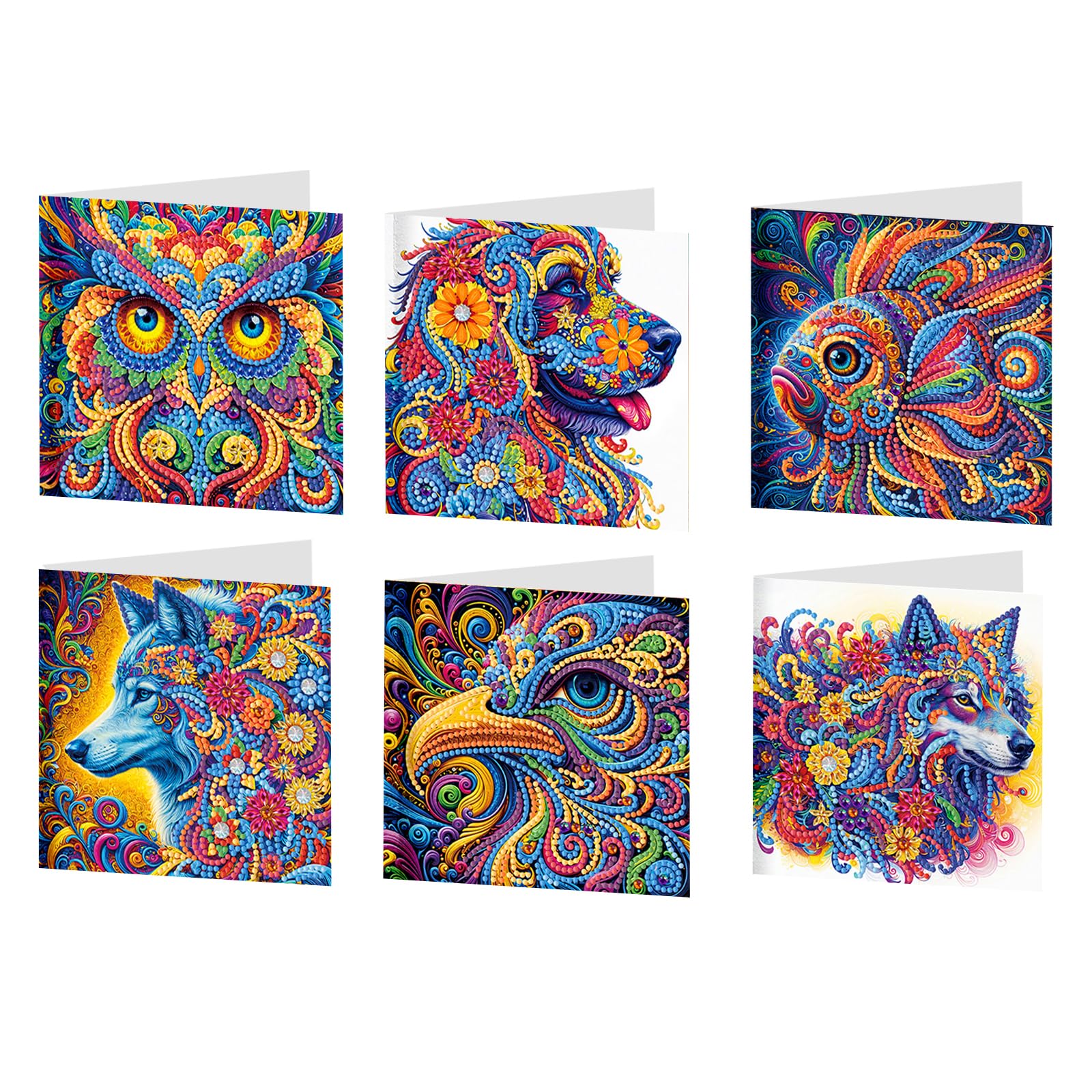 POETRYDRAW 6pcs Mandala Flowers & Animals DIY Diamond Art Greeting Card Kits with Envelopes, Perfect for Adults, DIY Crafts, Gifts