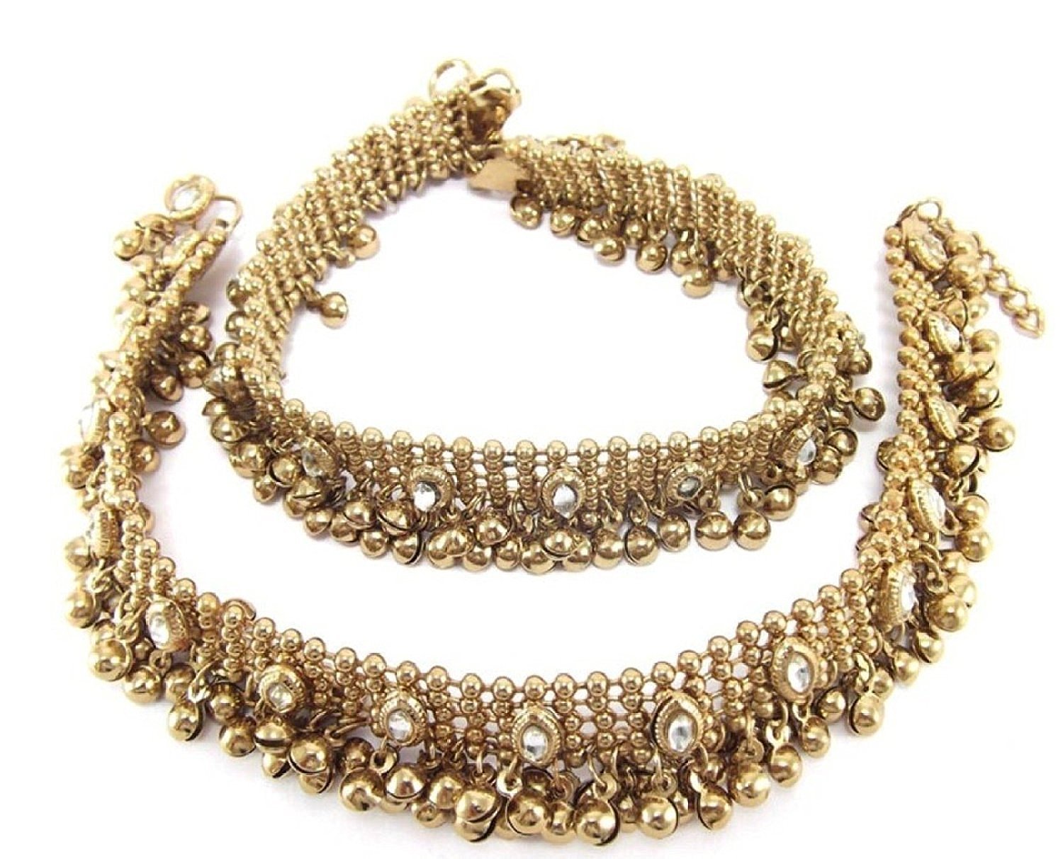 Antique Gold Kundan Studded Payal Anklets for Girls & Women(Golden)(r5634a)