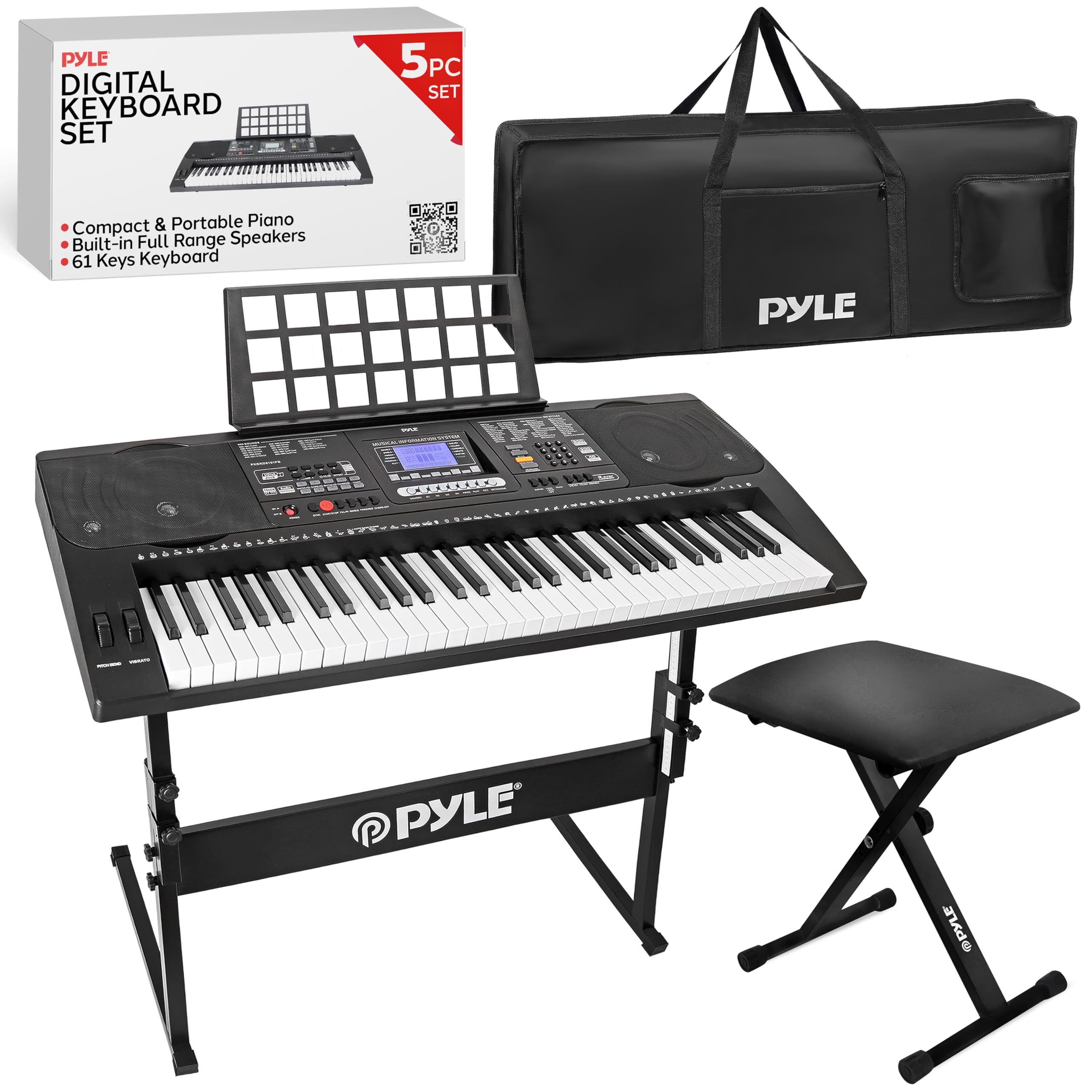 Pyle Piano – Piano Numérique Portable à 61 Touches – avec Sac de Transport étanche – Tabouret et Support pour Clavier -Noir - Les Beatles, Paul McCartney, John Lennon, RIngo Starr, George Harrison Pyle Piano - Piano Numérique Portable à 61 Touches - avec Sac de Transport étanche - Tabouret et Support pour Clavier -Noir