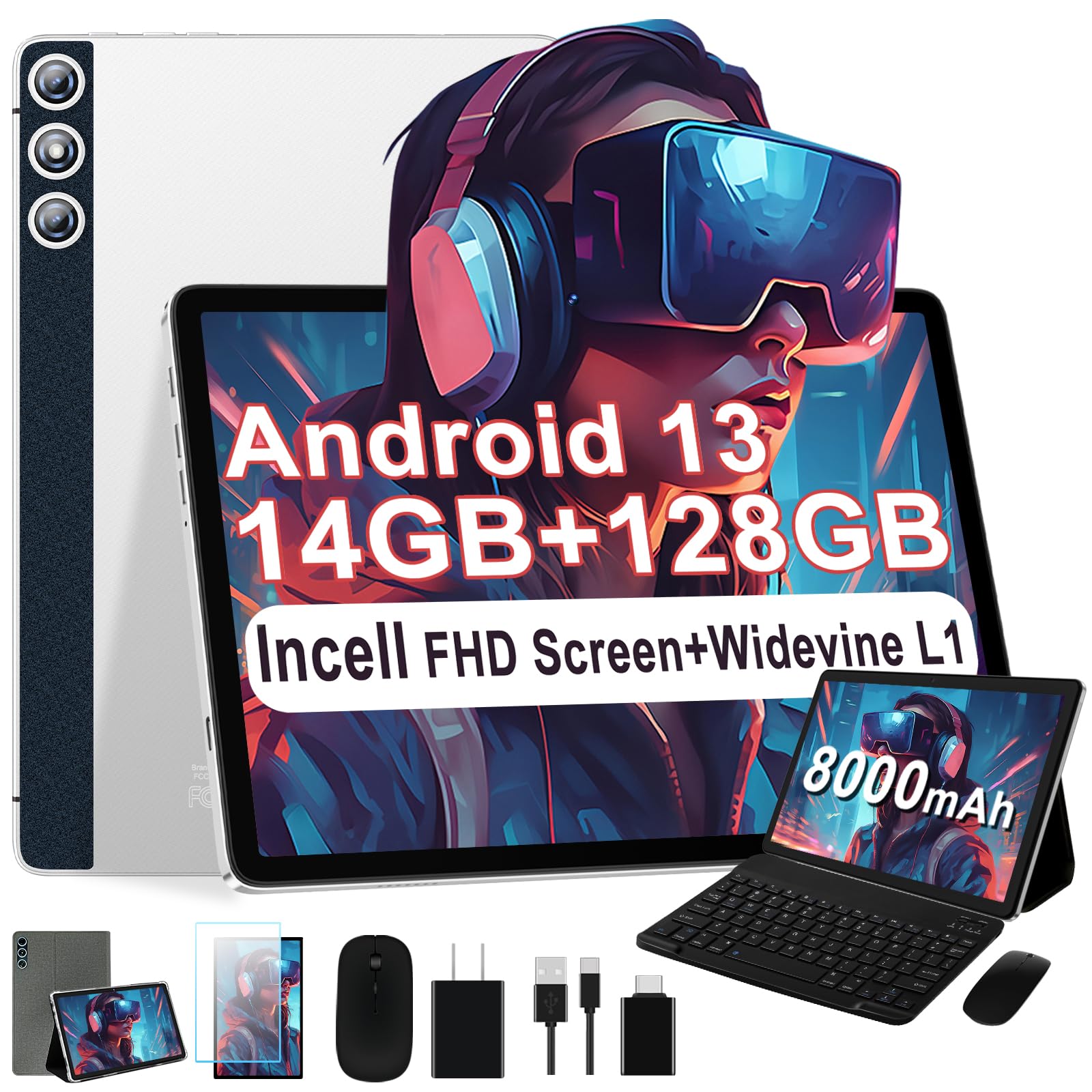 Global 3D Media 10.1 Tablet 新品未使用 2025 DMOAO Tablet 10.1 Inch 2 in 1 Android 13 Tablets with 14(8+6)