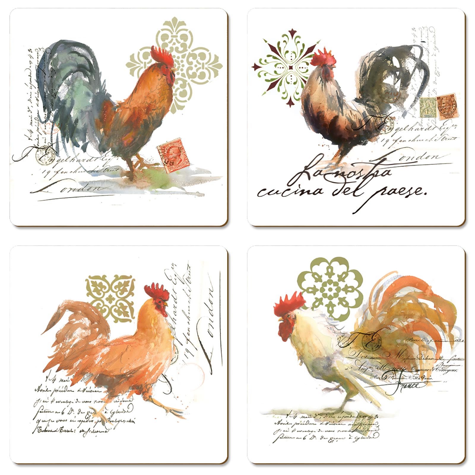 Cala HomeSet of 4 Coasters - Rooster in Watercolour