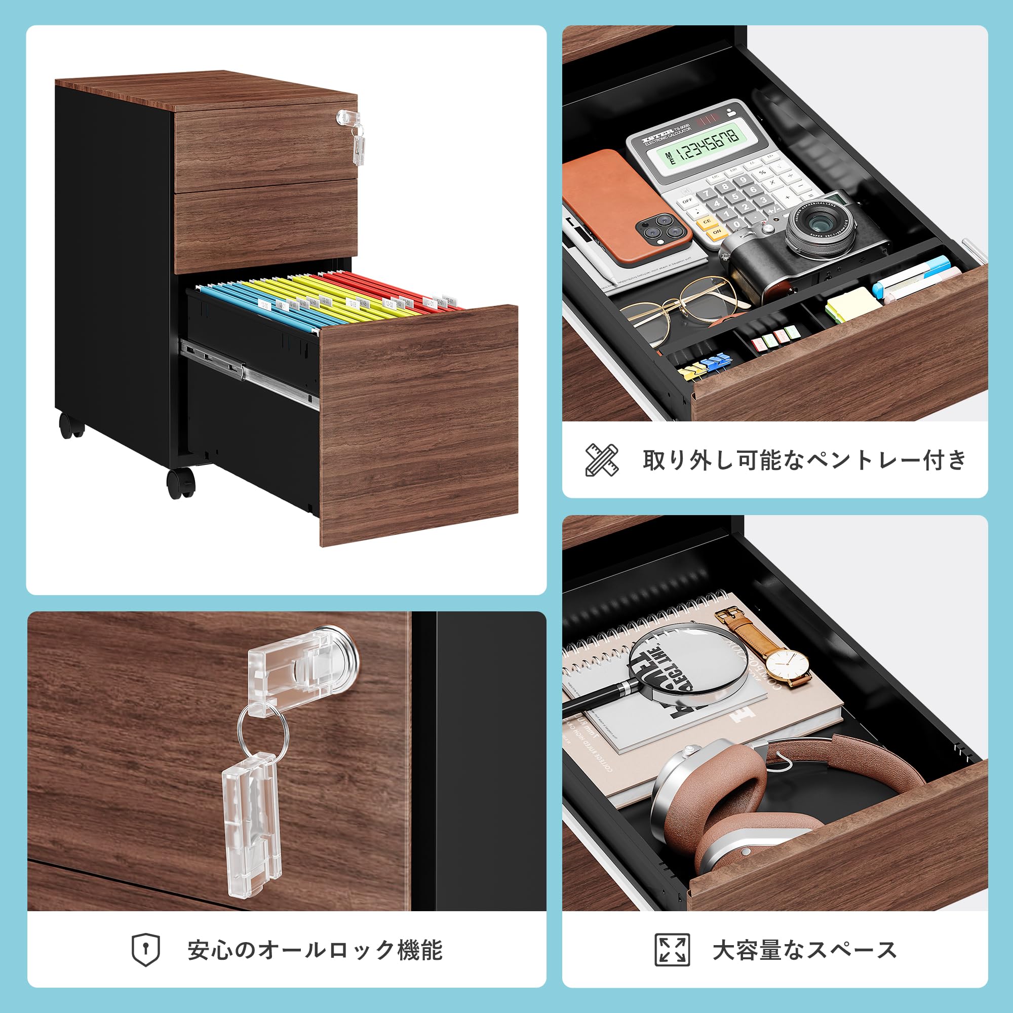 Amazon.co.jp: COOLIVE デスクワゴン キャスター付き 3段 キャビネット