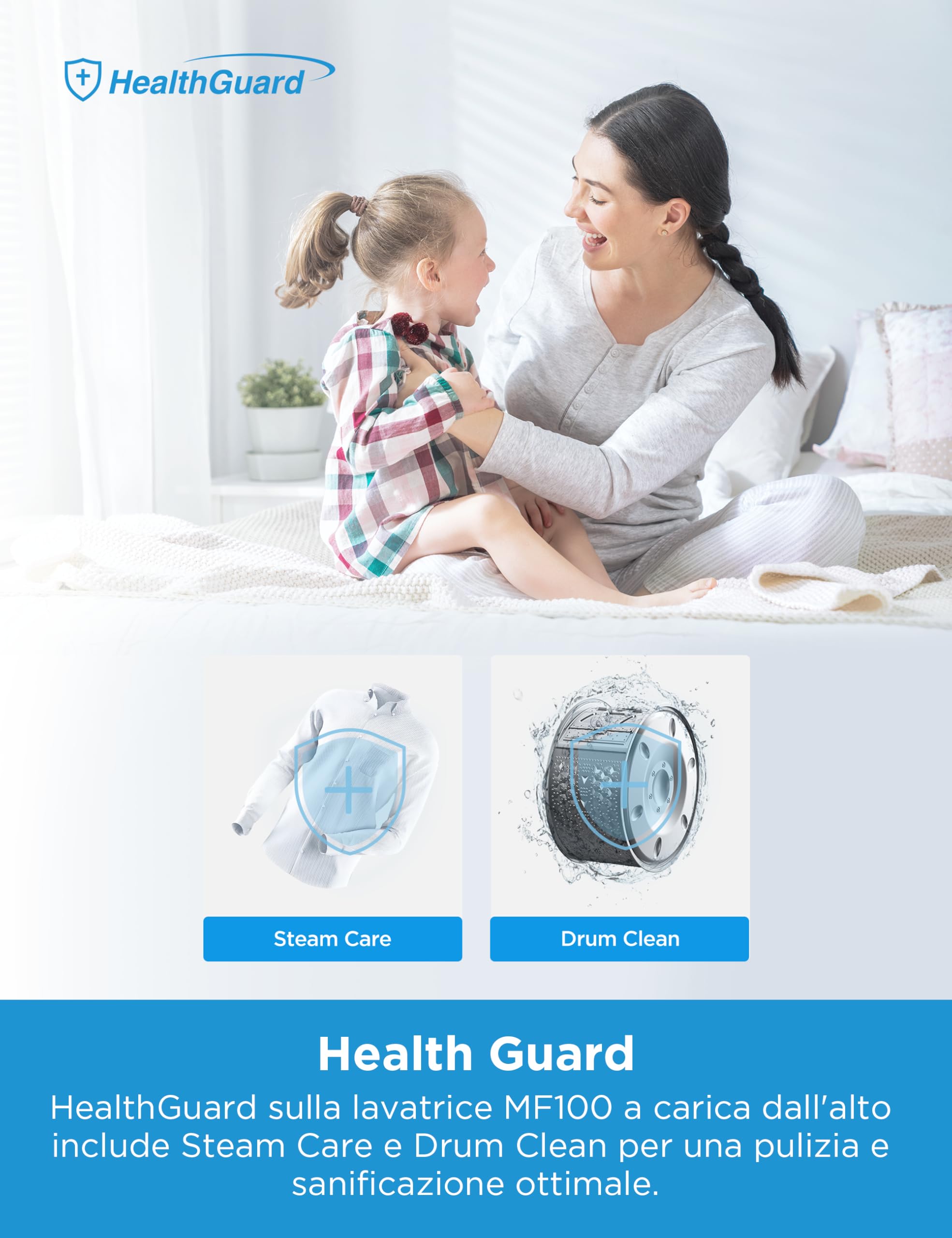 Midea MF10ET70B Lavatrice a Carica Dall'alto 7 kg,Classe A,1200 Giri,Vapore,Motore BLDC,SoftOpener,Porta XL,Bianco