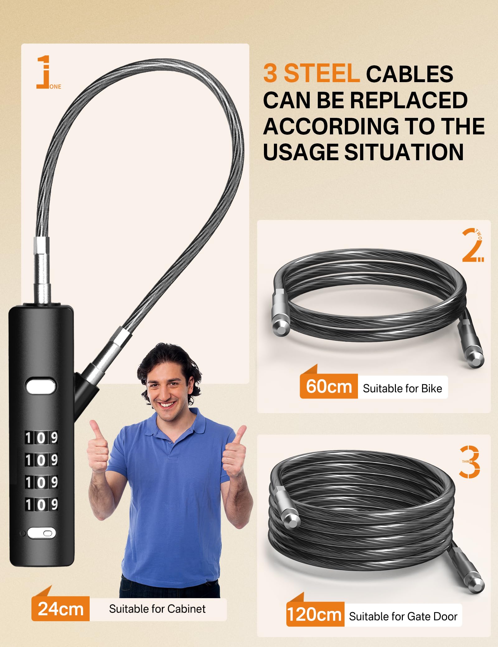 QWORK® Cadenas à Câble Rétractable, Cadenas à Combinaison Numérique