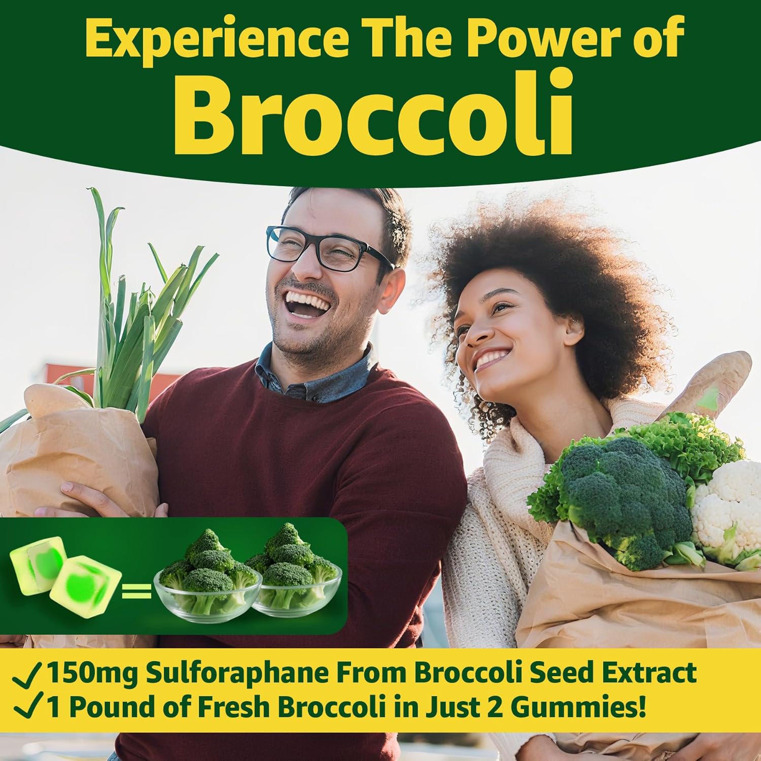 Liposomal Sulforaphane Supplement 150mg, from Broccoli Seed Extract w/Myrosinase, Quercetin, Glutathione, Sulforaphane Supplement Gummies for Antioxidants Detox Cellular Brain Health, Chewable 120Cts