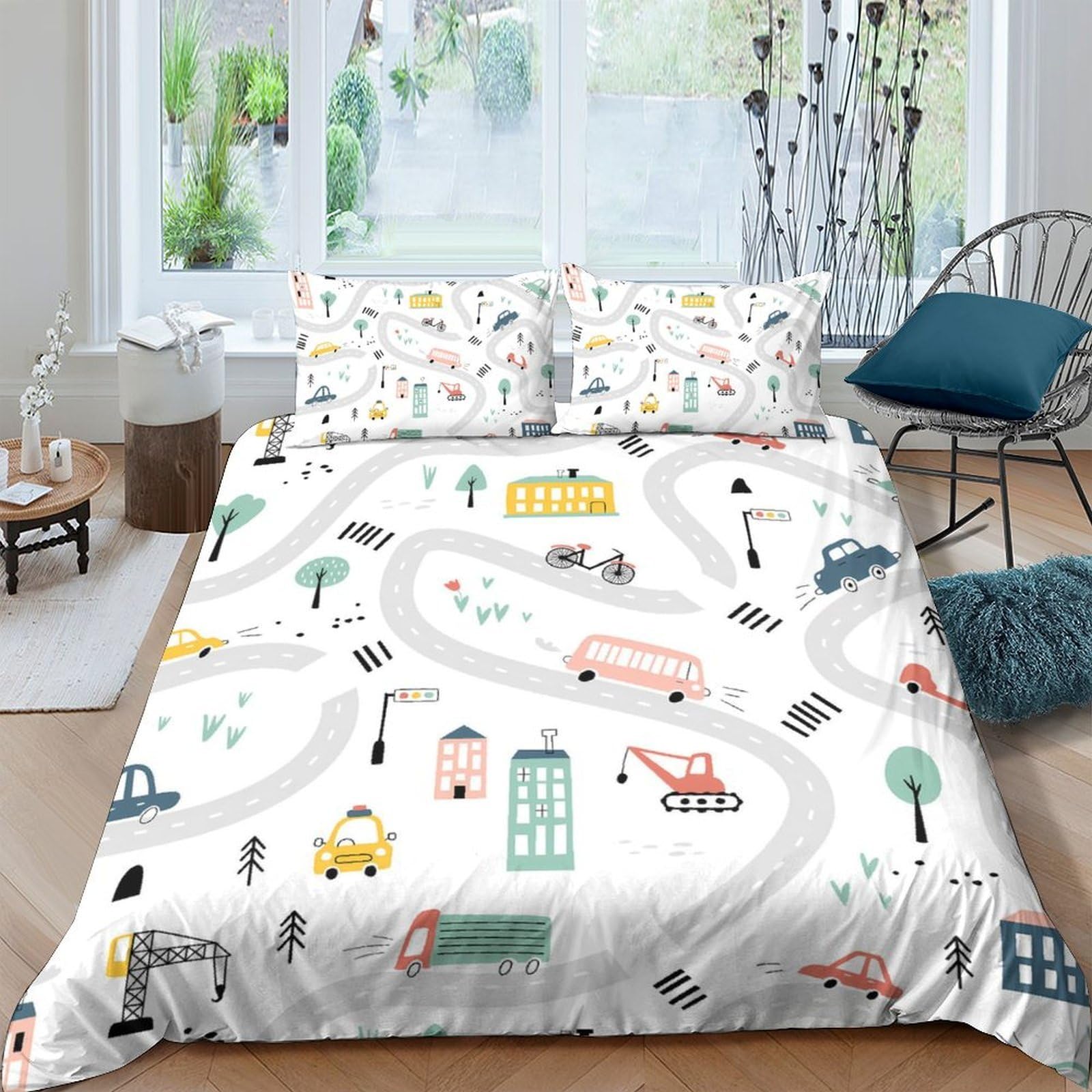 Ctjqhvkz Style-9 3D Printed City Road Fitted Sheet Microfiber Soft Breathable Vehicle Journey Bed Cover For Bedroom Dorm Decor Single（135X200cm）