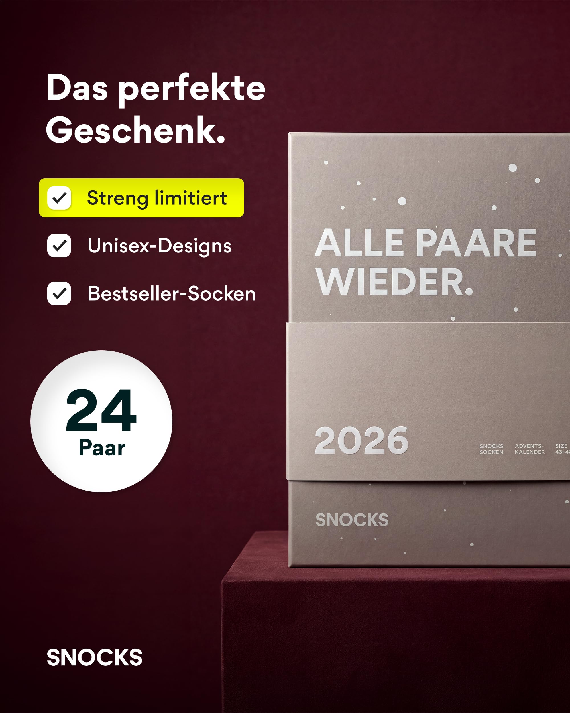 Snocks Socken Adventskalender 2026 Damen & Herren 24 Paar