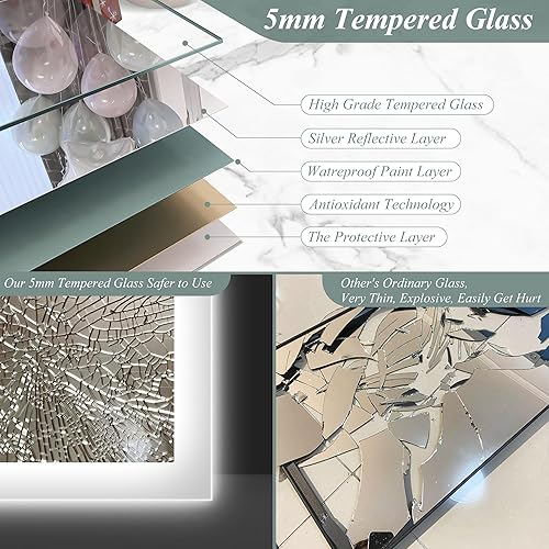 Miniatura 9 de SBAGNO - Espejo de baño LED de 36 x 28 pulgadas con luces, espejo de pared de tocador de baño con Bluetooth, antivaho, regulable continuo, 3