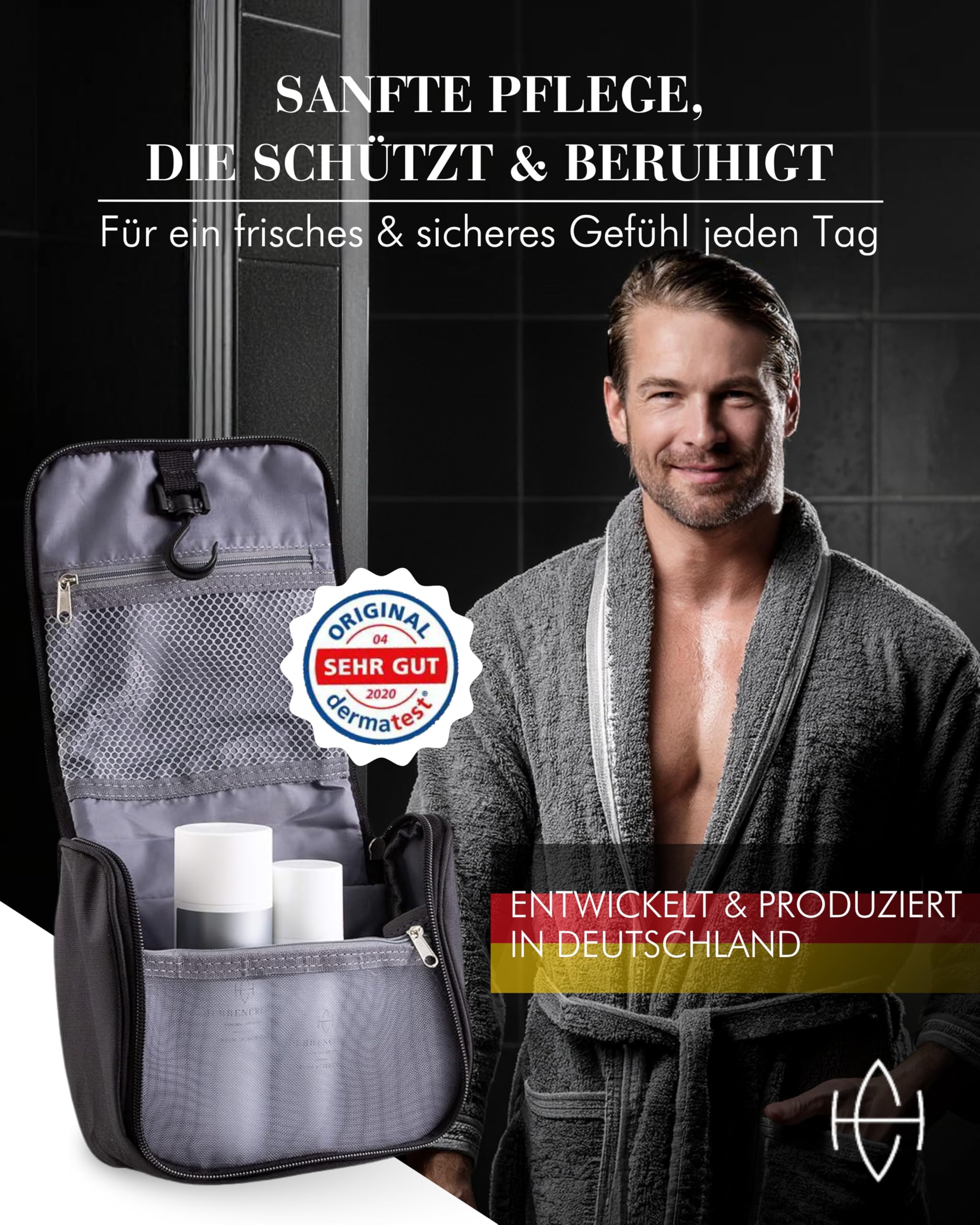 HERRENCREME Intim Pflege Geschenkset für Männer I Set mit Intim Duschgel 200 ml, Pflegecreme 75 ml & Kulturbeutel I Herren Intimpflege vom Urologen entwickelt I vegan & dermatologisch getestet
