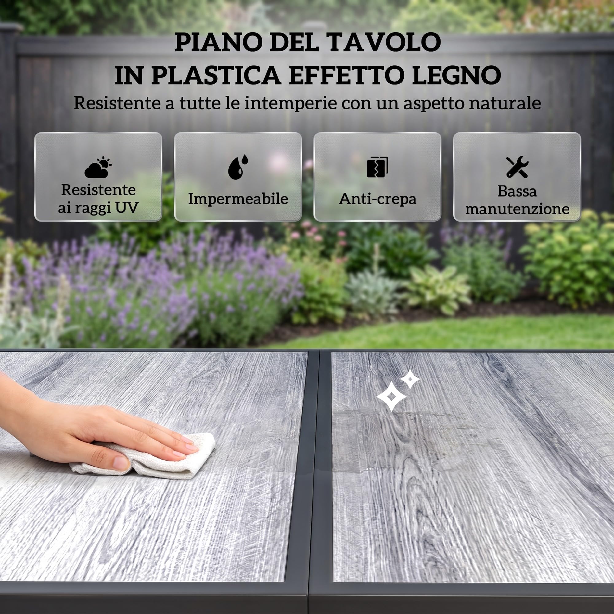 Outsunny Set Tavolo e Sedie da Giardino 7 Pezzi Nero