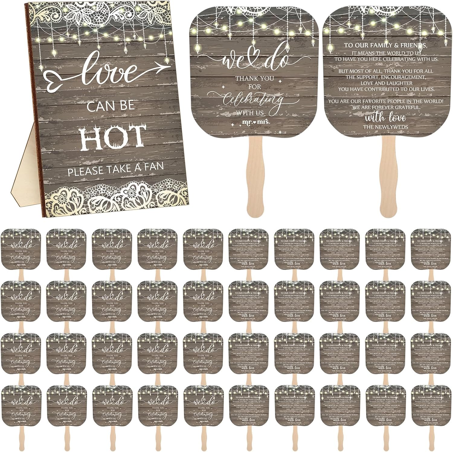 Fumete 100 Pcs Wedding Hand Fans for Guests and Greenery Wedding Guest Sign Handheld Fan wedding favors Portable Paper Fans with Wooden Handle for Wedding Bridal Shower Party Favors Appreciation Gifts