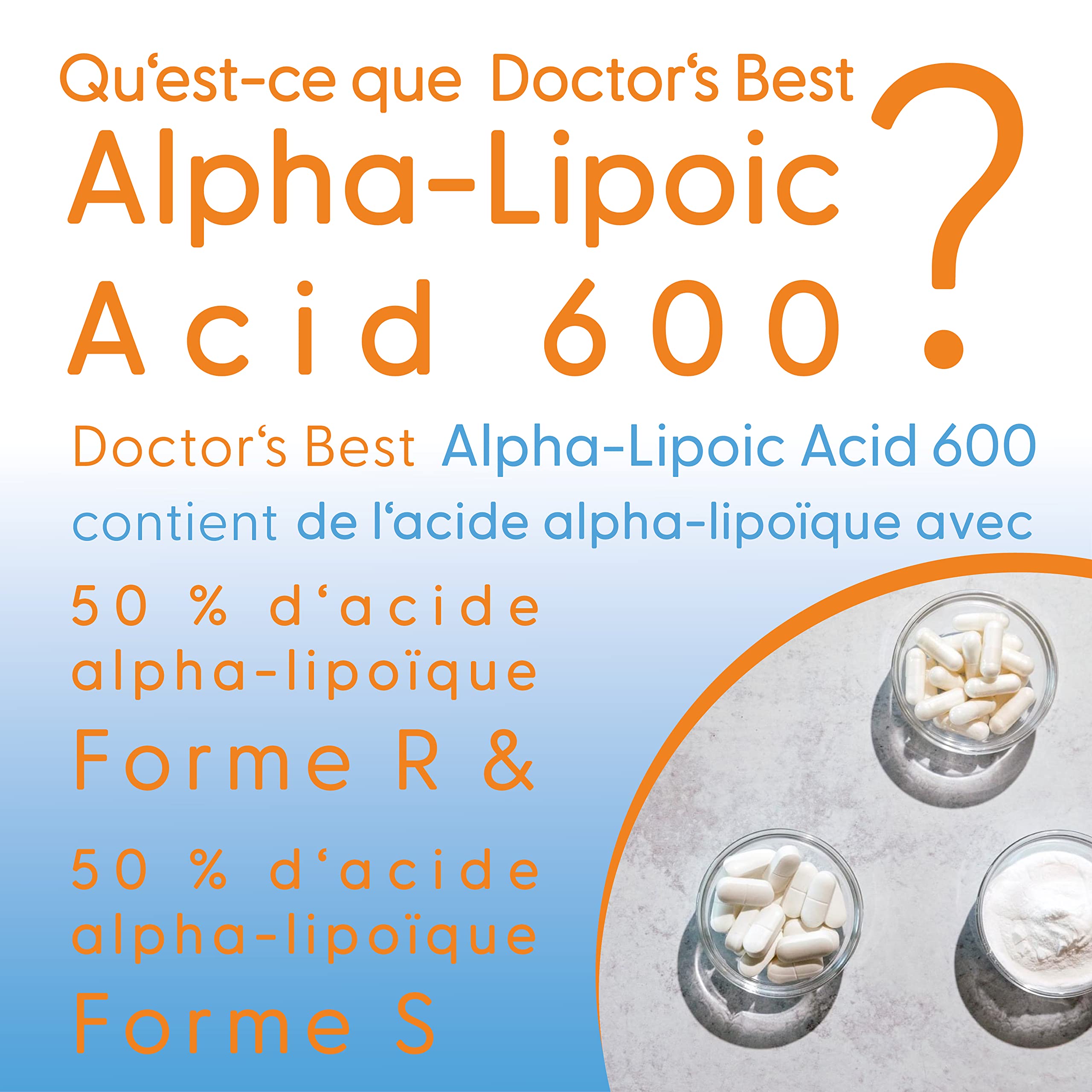 Doctor's Best, Alpha-Lipoic Acid (Acide Lipoïque Alpha), 600 mg de Dépôt, Dose de 2 Jours, 60 Gélules végétaliennes, Hautement Dosé, Testé en Laboratoire, Sans OGM, Sans Gluten