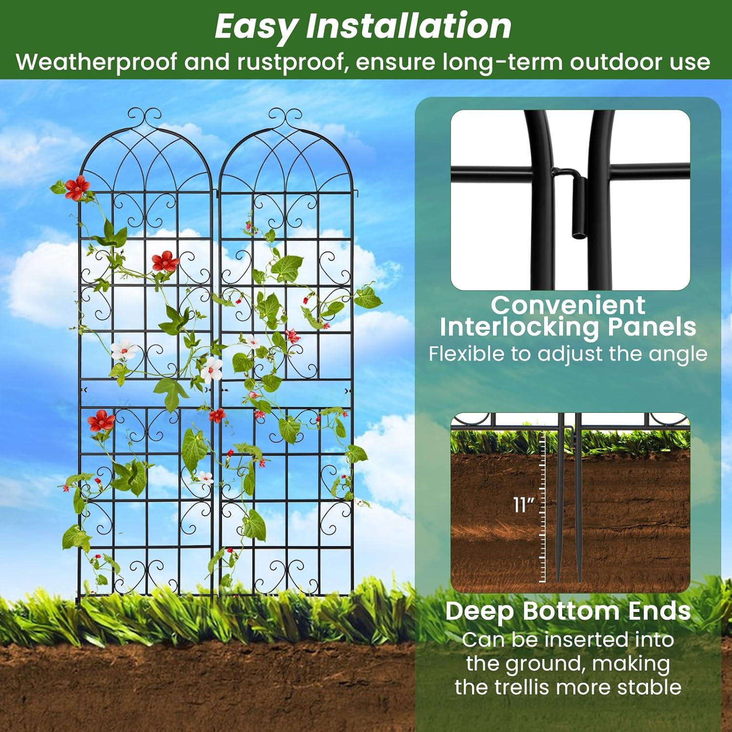 Giantex 2 Pack Trellis for Climbing Plants Outdoor, 7 FT Tall Galvanized Steel Garden Trellis for Patio Lawn Wall Decor, Plant Trellis for Vine Cucumber Tomato Flower Clematis Roses