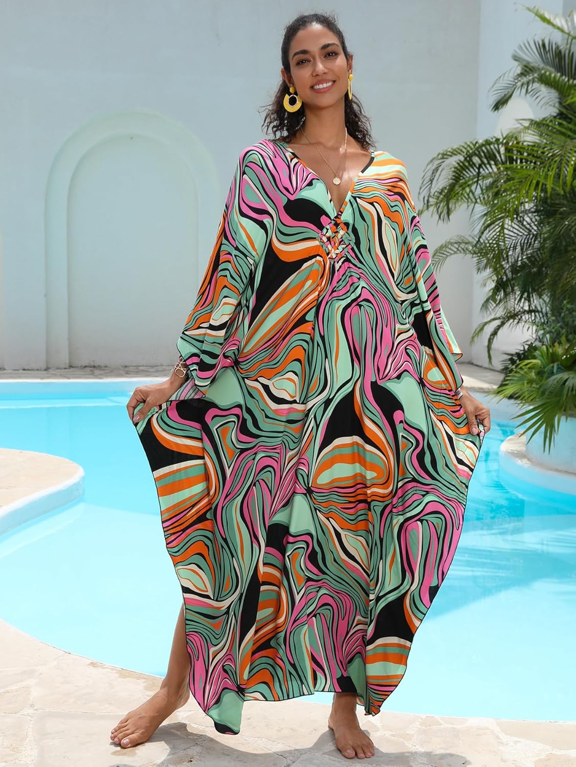 Women's Plus Size Kaftan Dress – Plus Size Maxi Dress Moo Moos Beach Cover Up,Bathing Suit Cover-Up Loungewear - Image 2