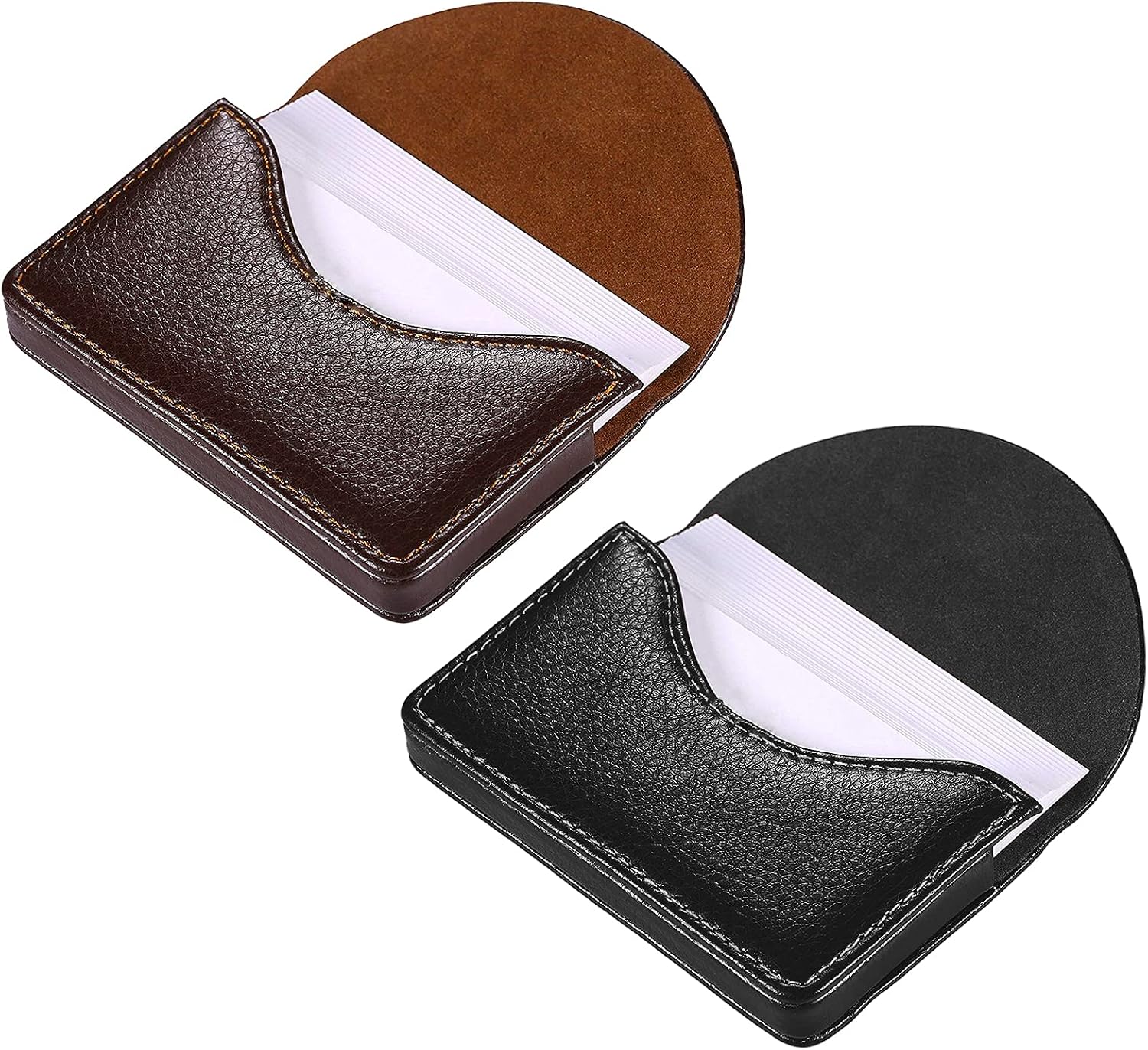 kiniza 2 PCS Leather Business Card Case Holder, Pocket Cards Wallet Case for Men Women Name Card Case Holder with Magnetic Shut, Holds 25 Business Cards (Black and Coffee)