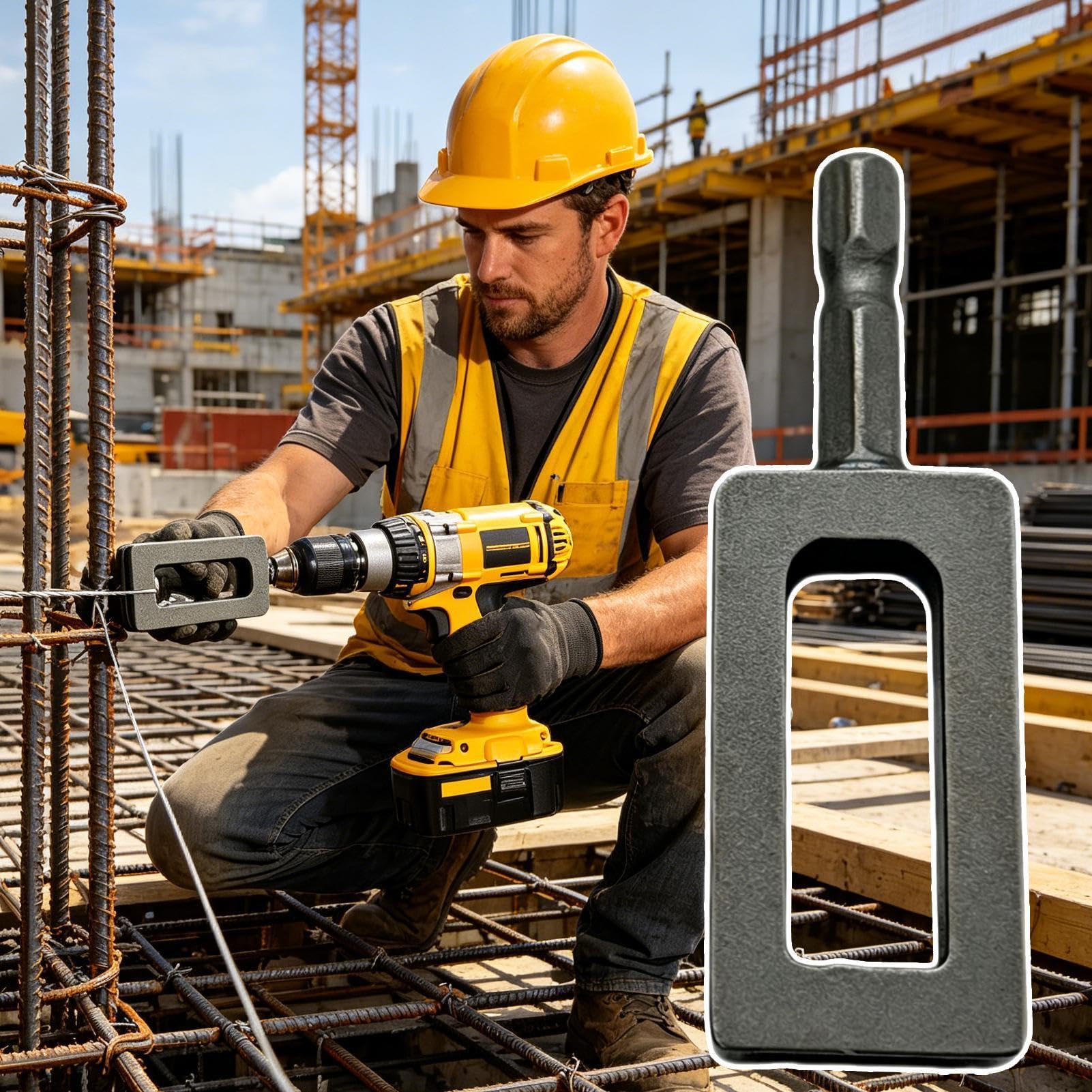 Wire Twister Drill Bit - Hex Shank Tie Wire Twisting Tool for Construction Work | Metal Cable Tying Attachment with Hexagonal Steel Cable, Chain Link Fence Pipe Installation for Fence Repair