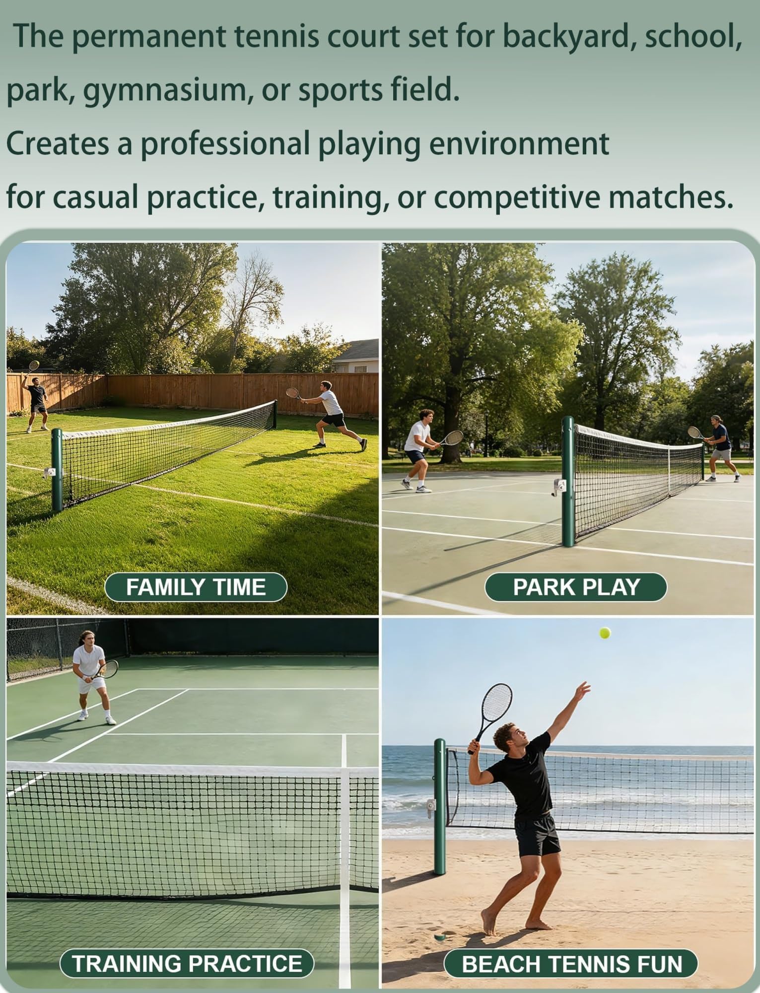 Rete da tennis permanente da 106,7 cm, pali da tennis in acciaio con maniche a terra, kit per pali fissi per cortile e campi scolastici