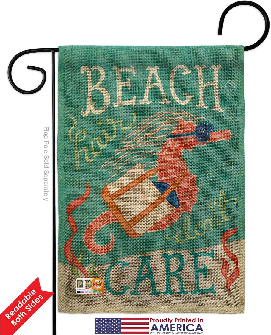 Seahorse Beach Hair Burlap Garden Flag Coastal Tropical Sea Shells Ocean Sand Outdoor Summer Coral Small Decorative Gift Yard House Banner Double-Sided Made In USA 13 X 18.5