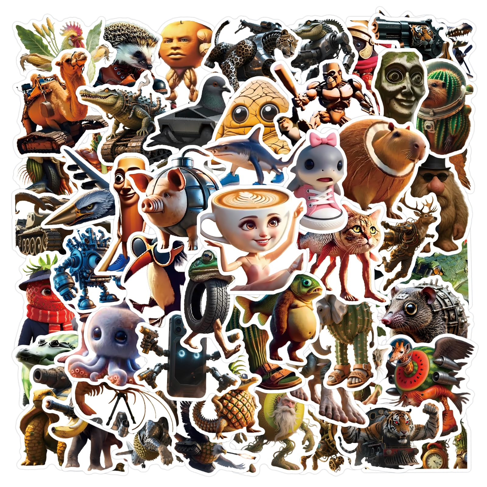 100 Pcs Italian Brainrot Funny Animals Stickers Bulk,American AI Tralalero Tralala Stickers Pack .Waterproof Vinyl Party Favors Decals Sticker for