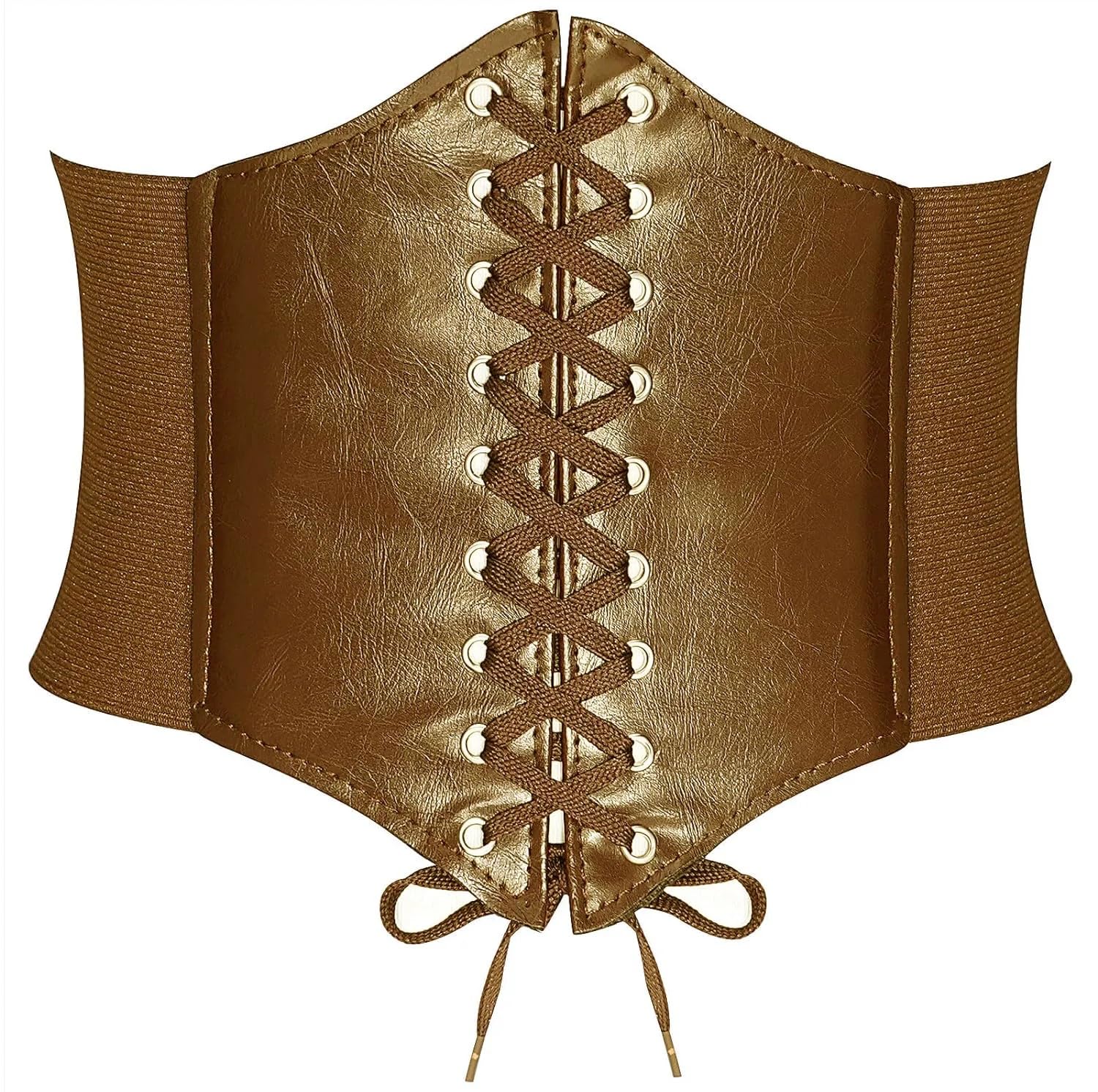 Women's Faux Leather Lace-up Corset Belt, Black, Elastic Side Panels (IN, Alpha, M, 30, Regular, Tan)