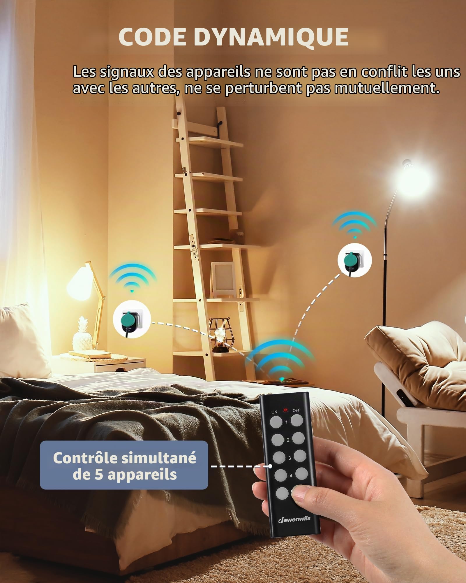 DEWENWILS Lot de 5 prises télécommandées avec télécommande extérieure, 16 A, 3680 W, IP44, pour décoration de vacances, portée de 30 m, noir