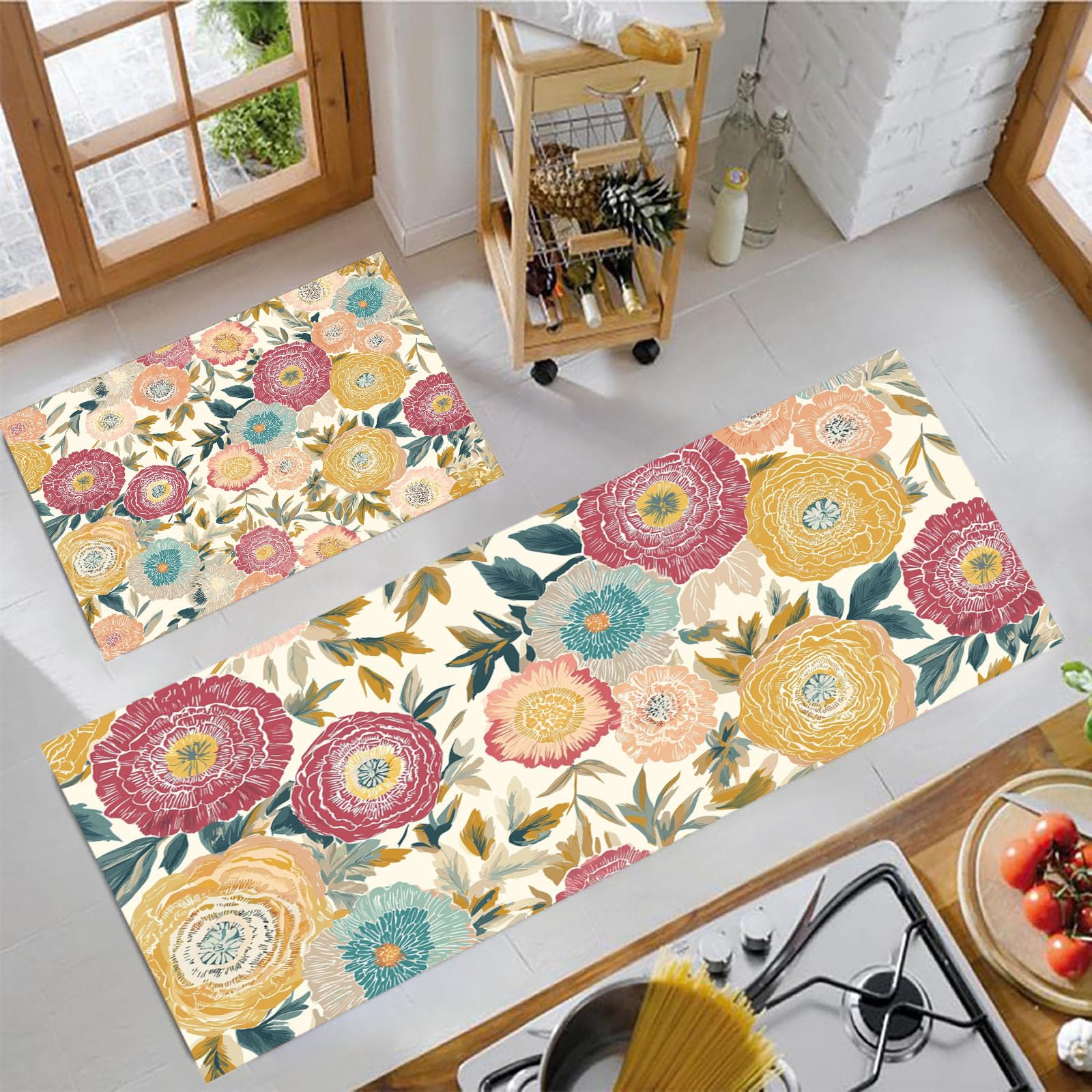Tapis de cuisine paillasson de sol coloré lavable 40x60 40x120 cm lot de 2