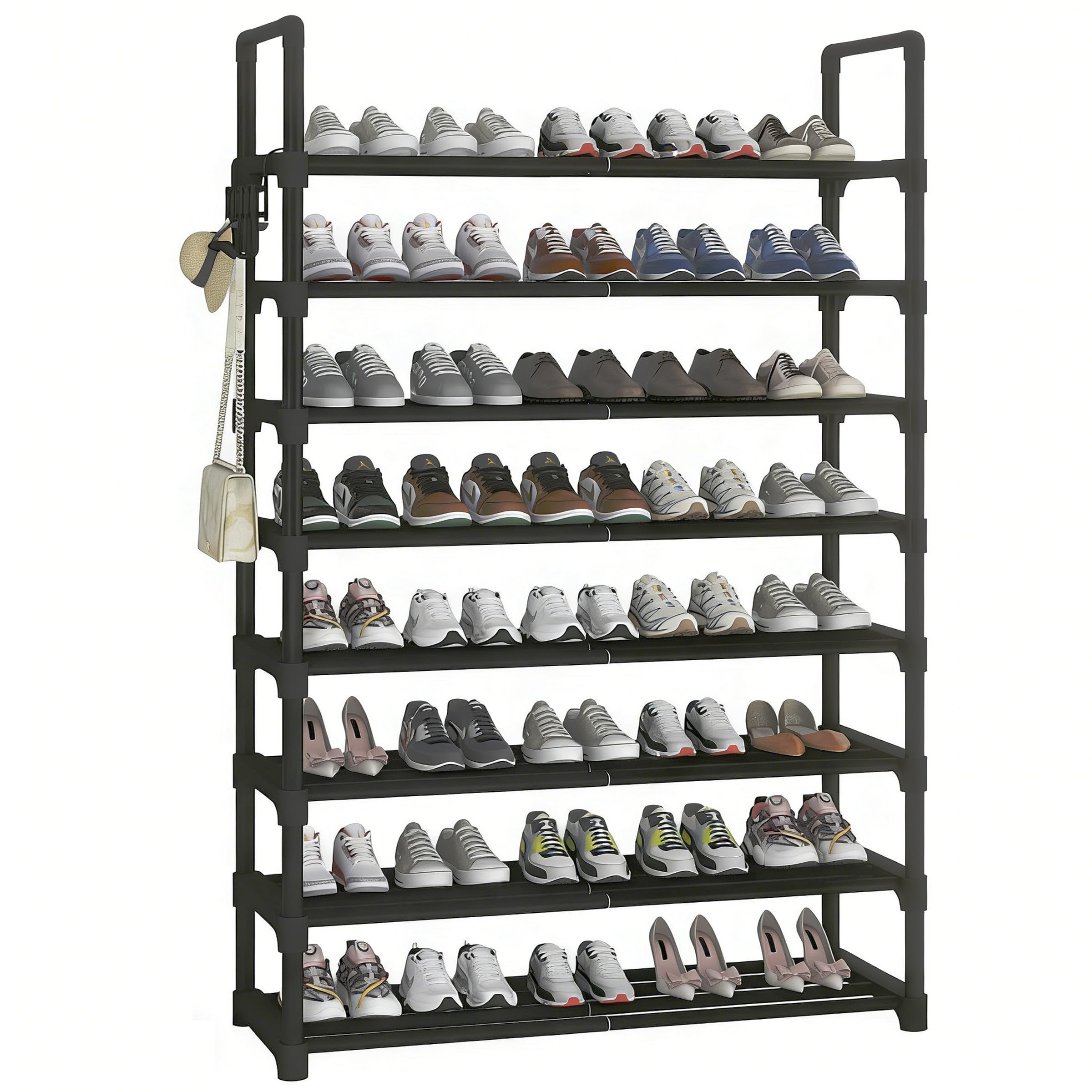 Étagère à chaussures rétractable 8 niveaux en métal noir pour entrée