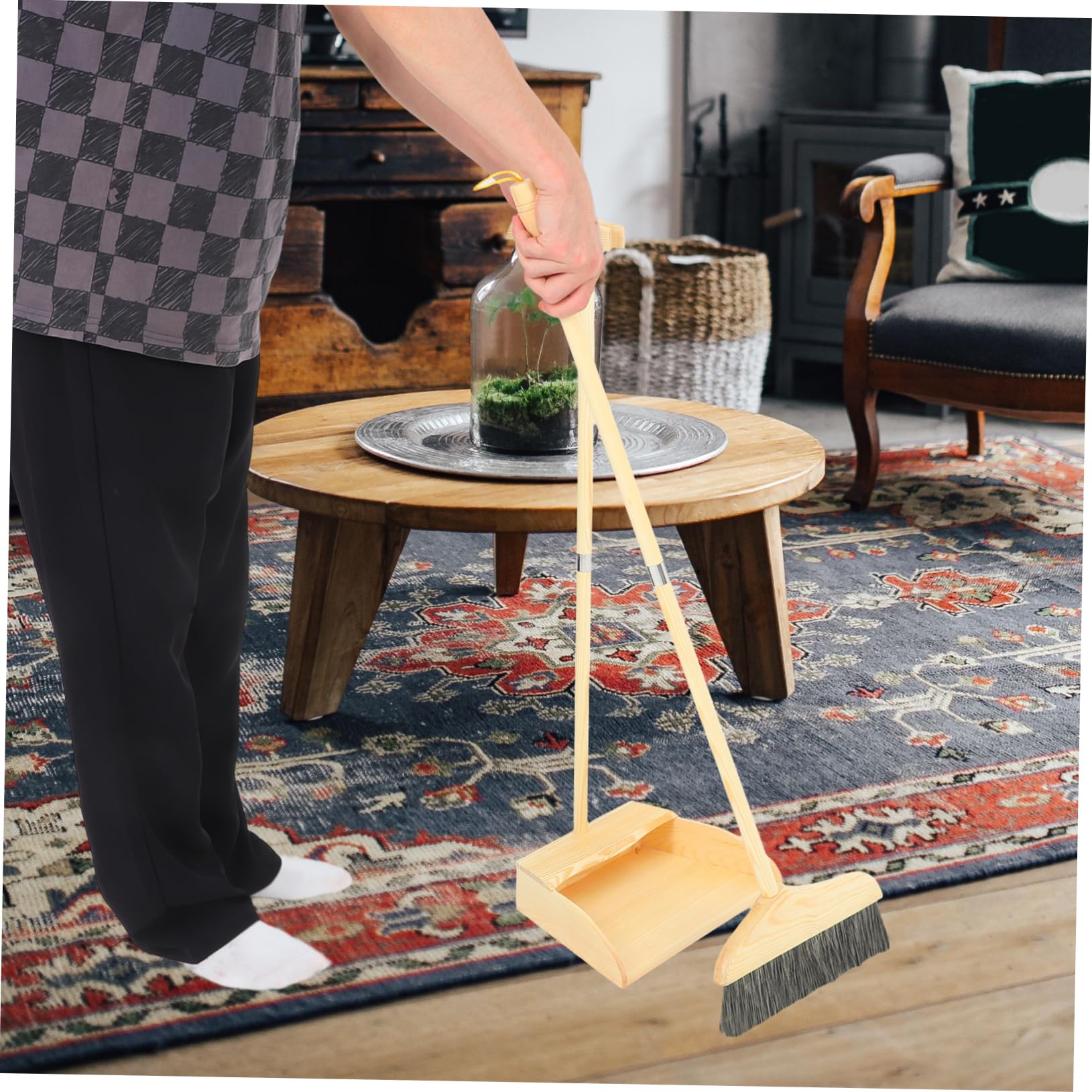 Besen Griff Holzstiel mit Zuhause Langem Kehrschaufelset und Weiche Borsten Verschleißfest Ergonomischer für Einfache Reinigung im Innenbereich