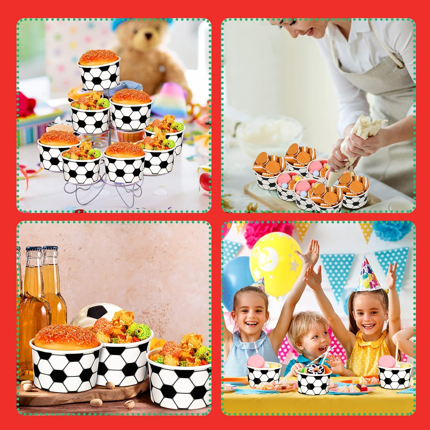 Sunnyray 24 Sets Soccer Hoop Snack Cups with Football Net Cards Disposable Paper 8 oz Ball Sports Party Favors Candy Cups Ball Treat Food Bowls for Soccer Birthday Party Decorations Supplies
