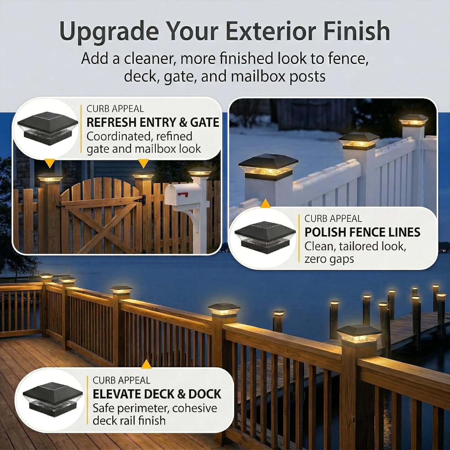 T-SUN 12 Pack Solar Post Cap Lights 4x4 5x5 6x6, Outdoor Waterproof Solar Deck & Fence Post Lights, Warm White/Cool White for Wood & Vinyl Posts, Fence, Deck, Gate & Porch