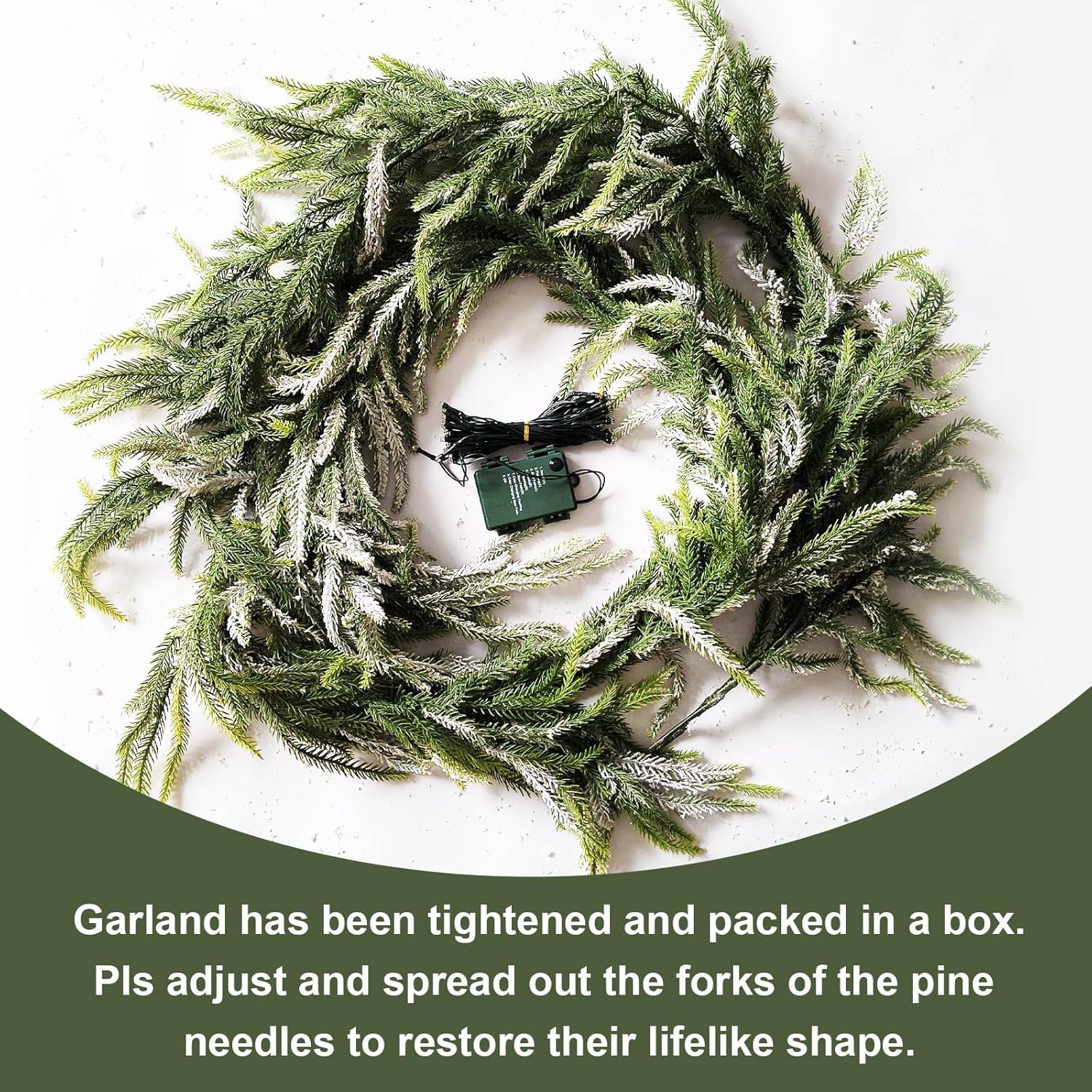 9FT Christmas Garlands Norfolk Pine Garland, Real Touch Artificial Winter Pine Garland, Green Artificial Greenery Garlands with Snowflake for Wall, Mantle, Table, Indoor, Outdoor Christmas Decorations