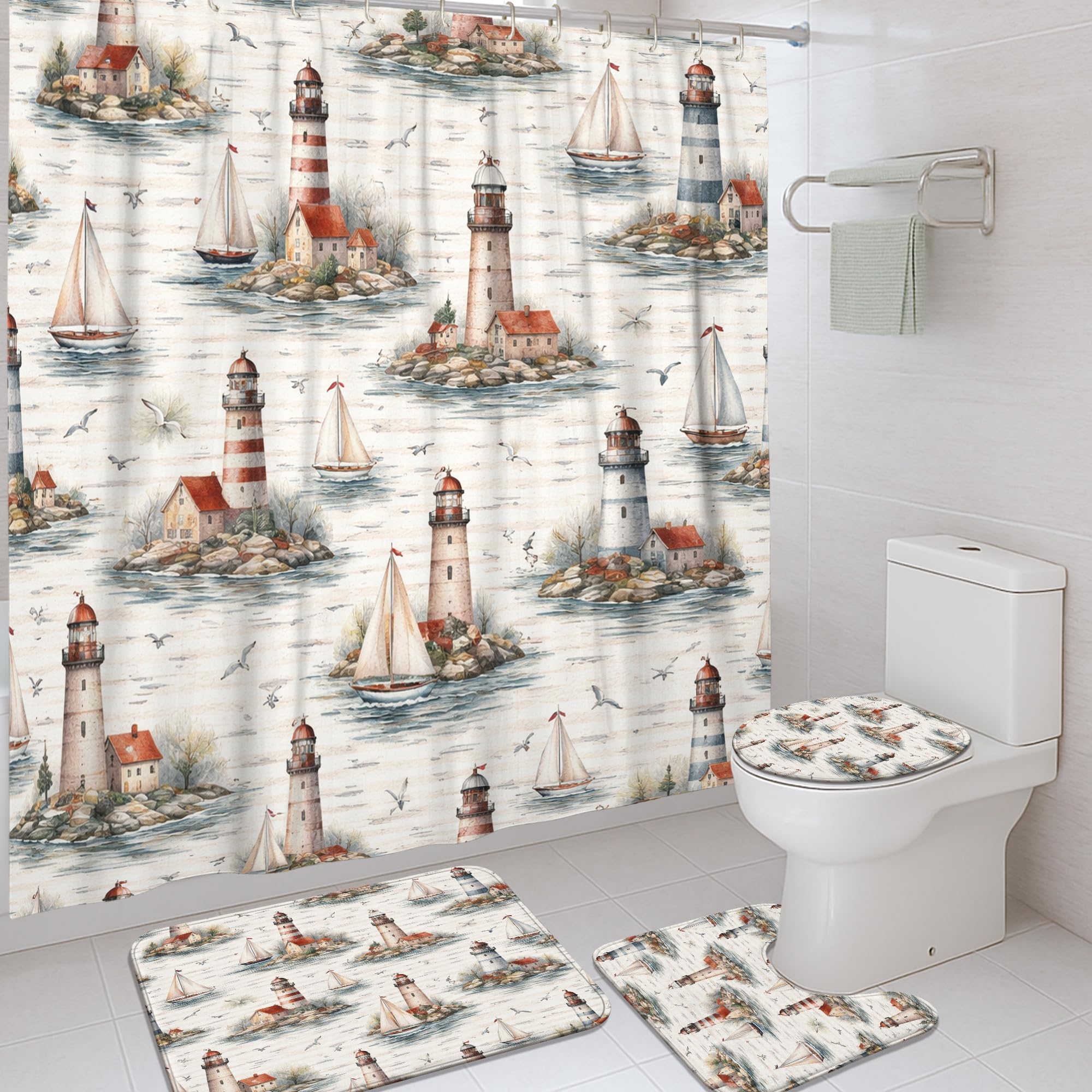 Rideau de douche en tissu imperméable avec crochets robustes pour douche et baignoire
