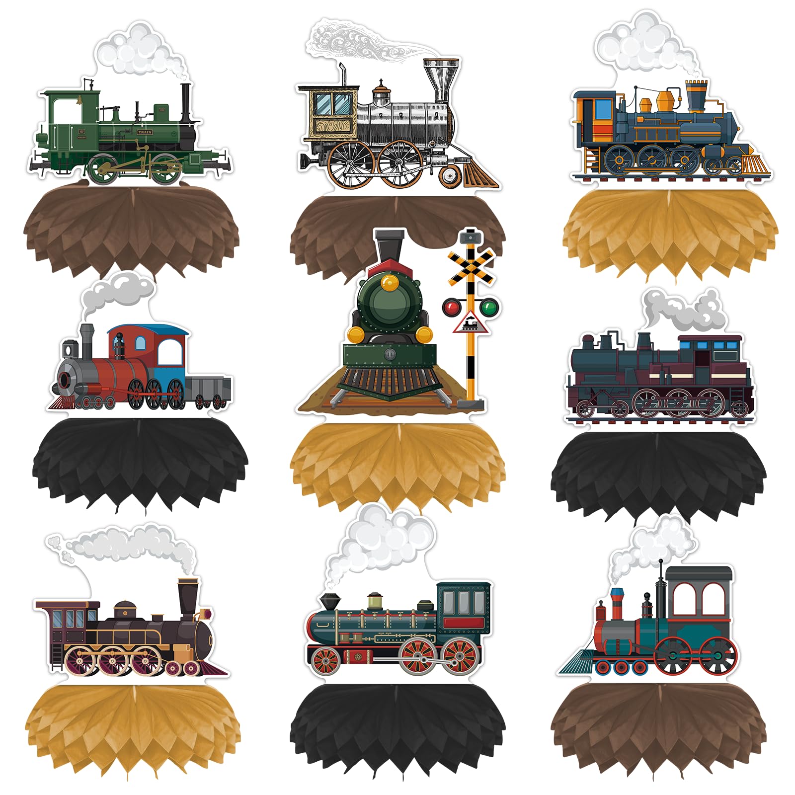 Exploded Train Decor Amazon.com: 9pcs Vintage Train Birthday Decorations Honeycomb ...