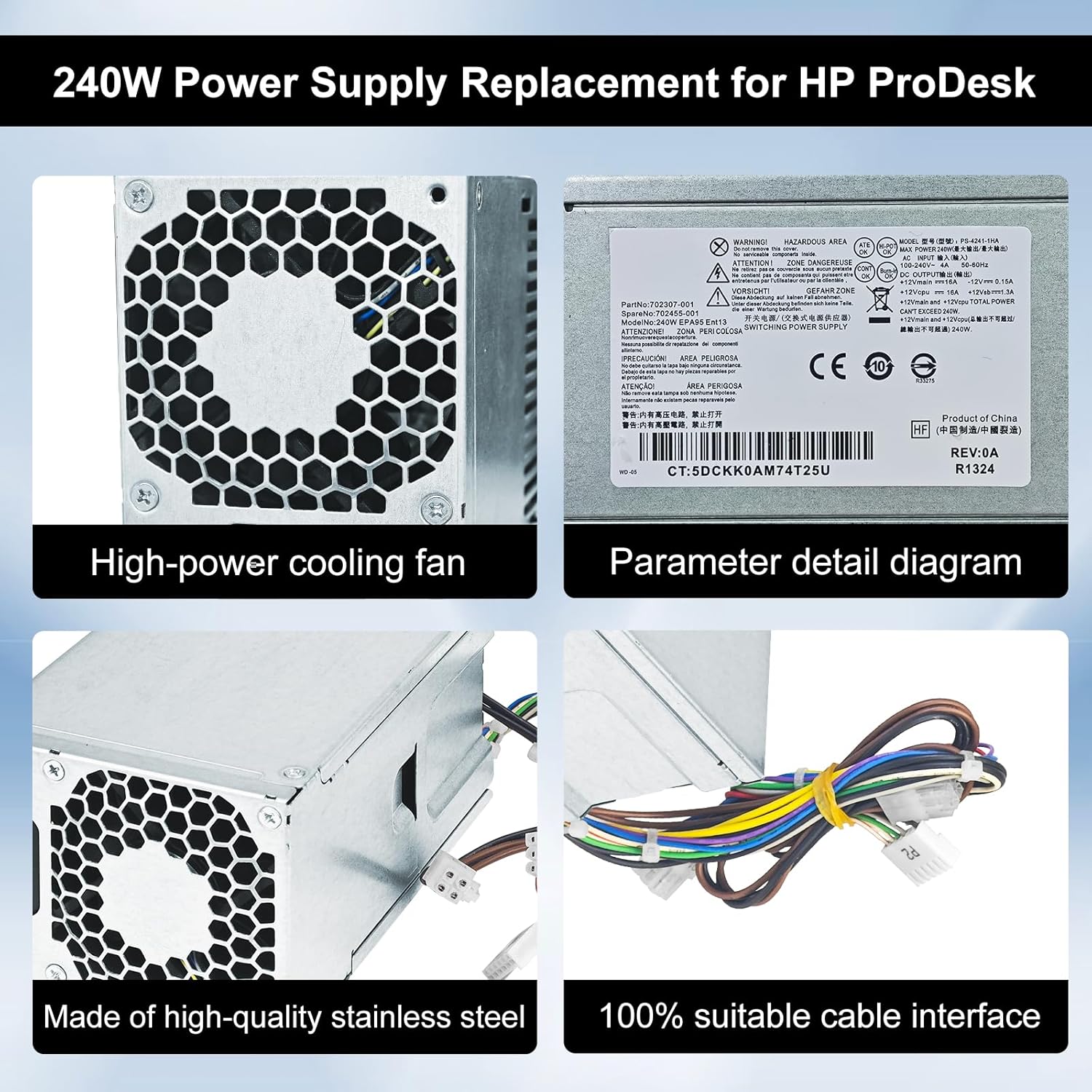 LXun Upgraded PS-4241-1HA 240W 702307-001 Power Supply Compatible with for HP ProDesk 400 600 800 G1 G2 SFF, 702307-001,702307-002, 751884-001, 751886-001 240watts hp 240w Power Supply