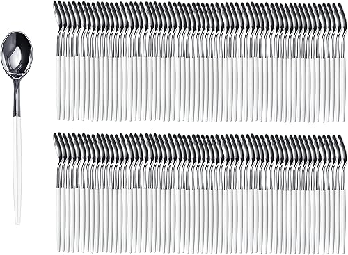 Trendables Paquete de 120 cuchillos de plástico resistentes de dos tonos, impresionantes cucharas de plástico desechables de doble color negro y