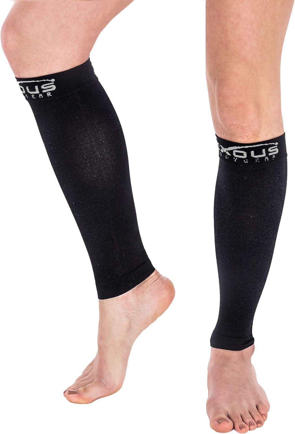 EXOUS BODYGEAR Compression Socks - Graduated Compression Sleeve Running - Helps Varicose Veins Shin Splints - Recovery For Men & Women (Medium-large) Calf Size 15"-18" Black