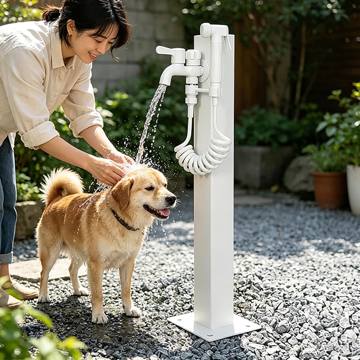 Biała pionowa kolumna wodna do ogrodu zewnętrznego | Podwójny kran ogrodowy montowany na podłodze, do nawadniania trawnika i mycia na patio,White 2,60cm/23.6in