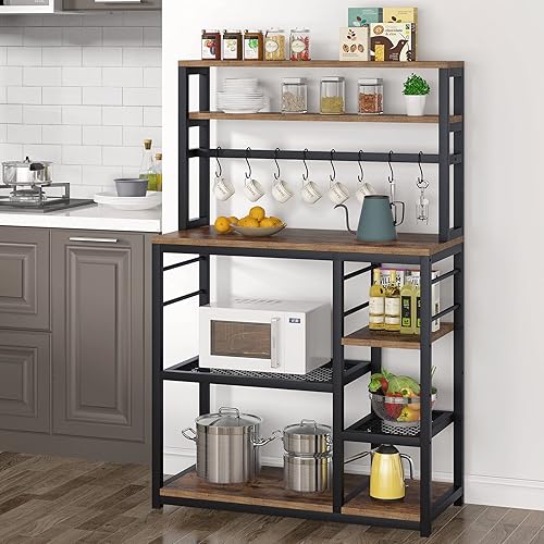 Tribesigns Estante de cocina de 55 pulgadas de alto con almacenamiento, soporte para horno de microondas de 5 niveles, estante de almacenamiento